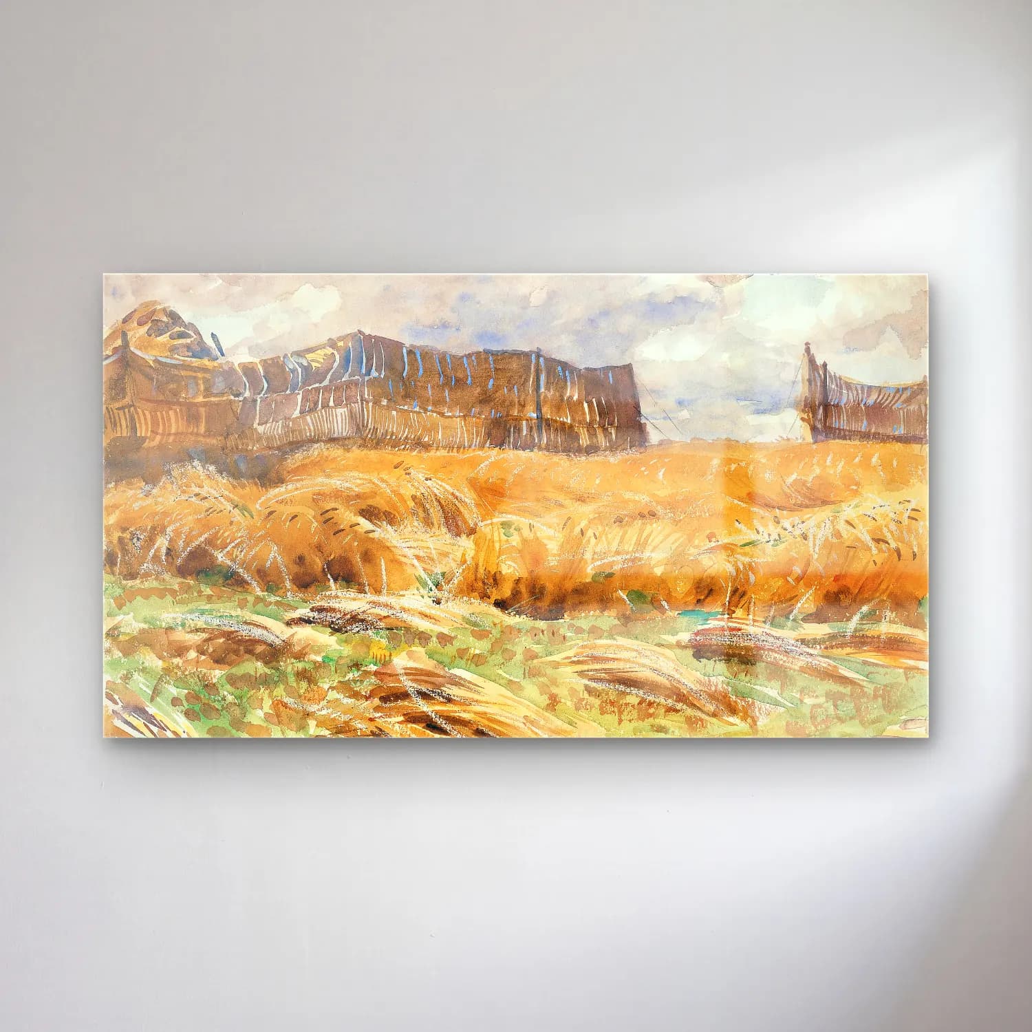 John Singer Sargent – Camouflaged Field in France cam tablo — John Singer Sargent – Camouflaged Field in France — suluboya buğday tarlası