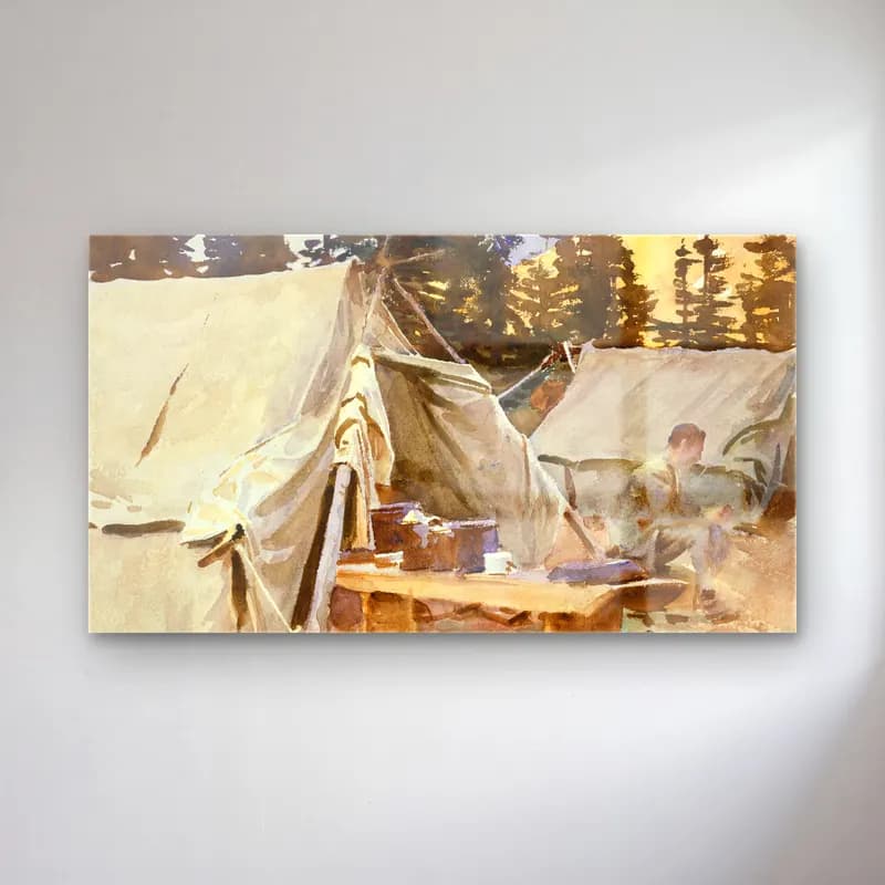 John Singer Sargent – Camp at Lake O Hara cam tablo — John Singer Sargent – Camp at Lake O Hara — suluboya dağ manzarası