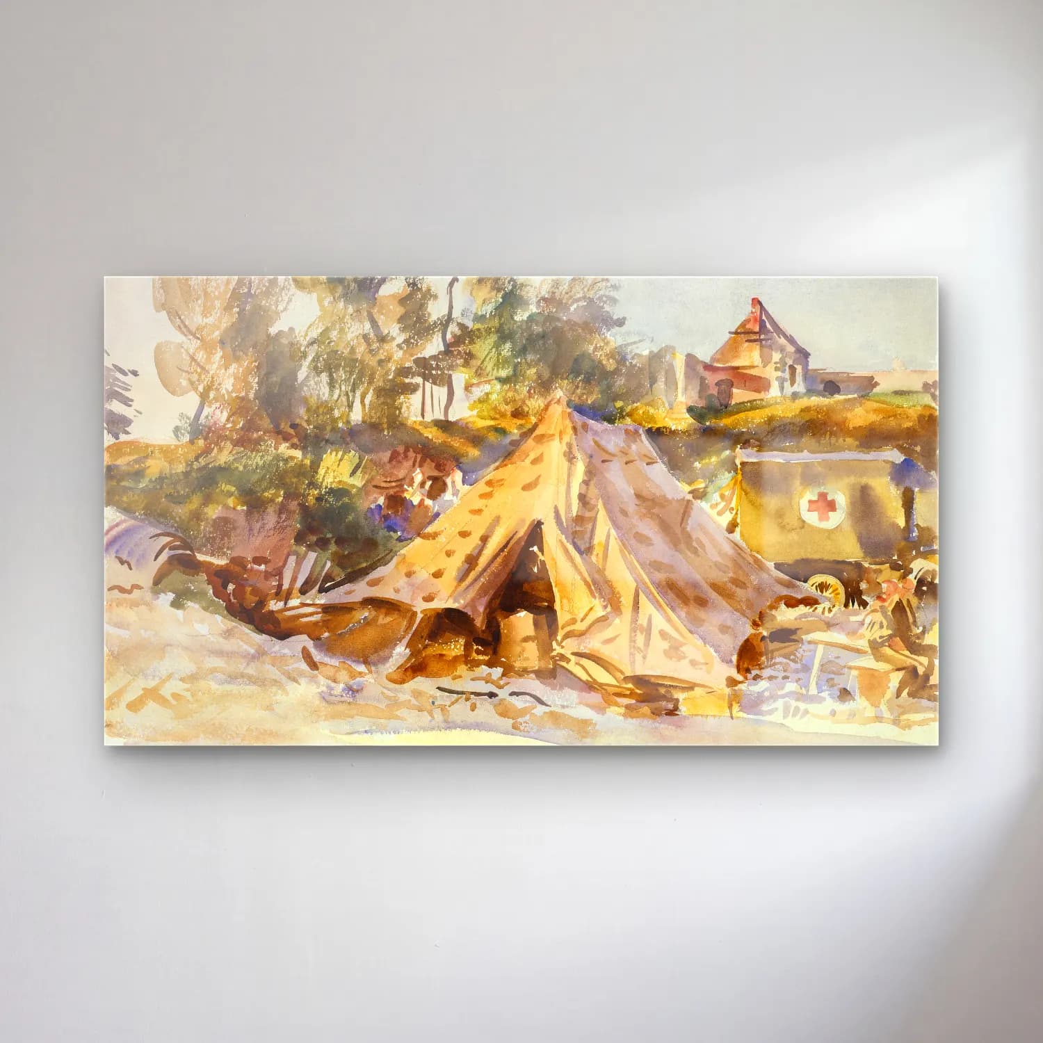 John Singer Sargent – Camp with Ambulance cam tablo — John Singer Sargent – Camp with Ambulance — suluboya kır evi