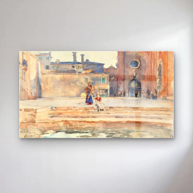 John Singer Sargent – Campo dei Frari, Venice cam tablo — John Singer Sargent – Campo dei Frari, Venice — suluboya köy sokağı