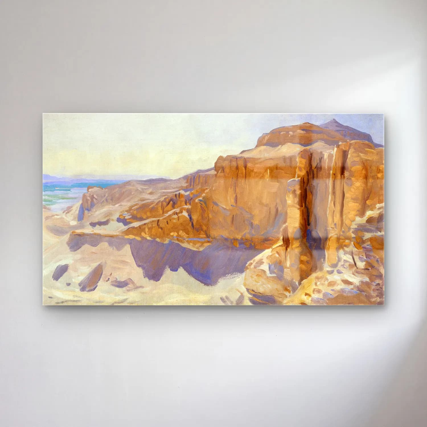 John Singer Sargent – Cliffs at Deir el Bahri, Egypt cam tablo — John Singer Sargent – Cliffs at Deir el Bahri, Egypt — yağlı boya dağ manzarası