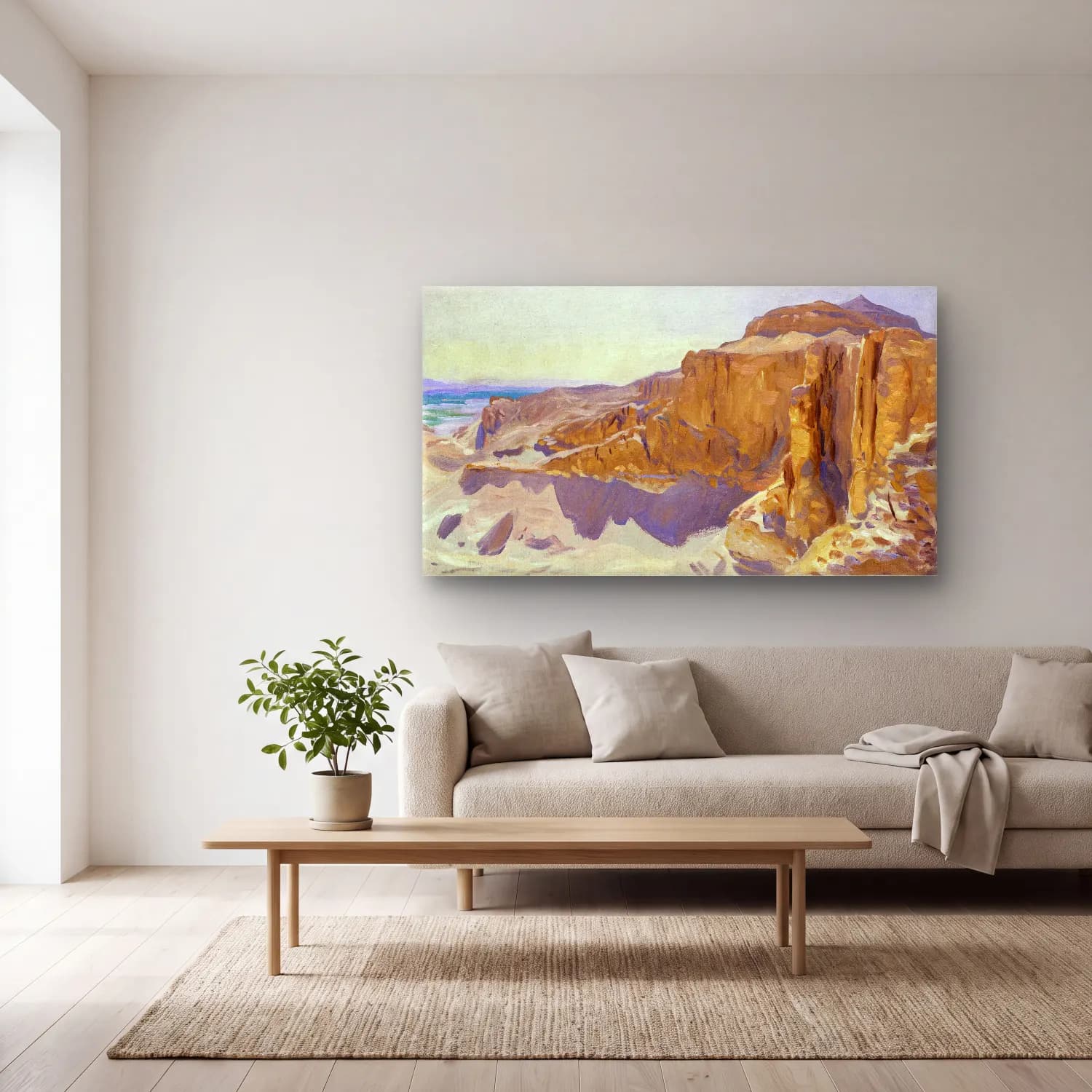 John Singer Sargent – Cliffs at Deir el Bahri, Egypt cam tablo — açık renk salonda