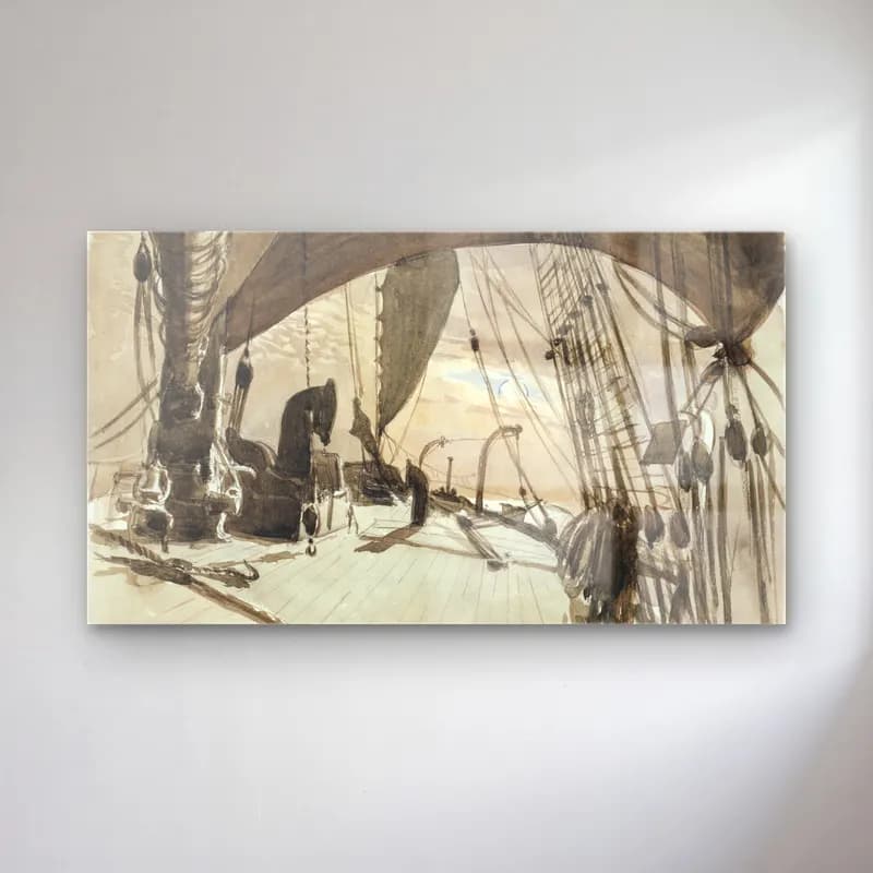 John Singer Sargent – Deck of Ship in Moonlight from scrapbook cam tablo — John Singer Sargent – Deck of Ship in Moonlight from scrapbook — vintage fırtınalı denizde gemi