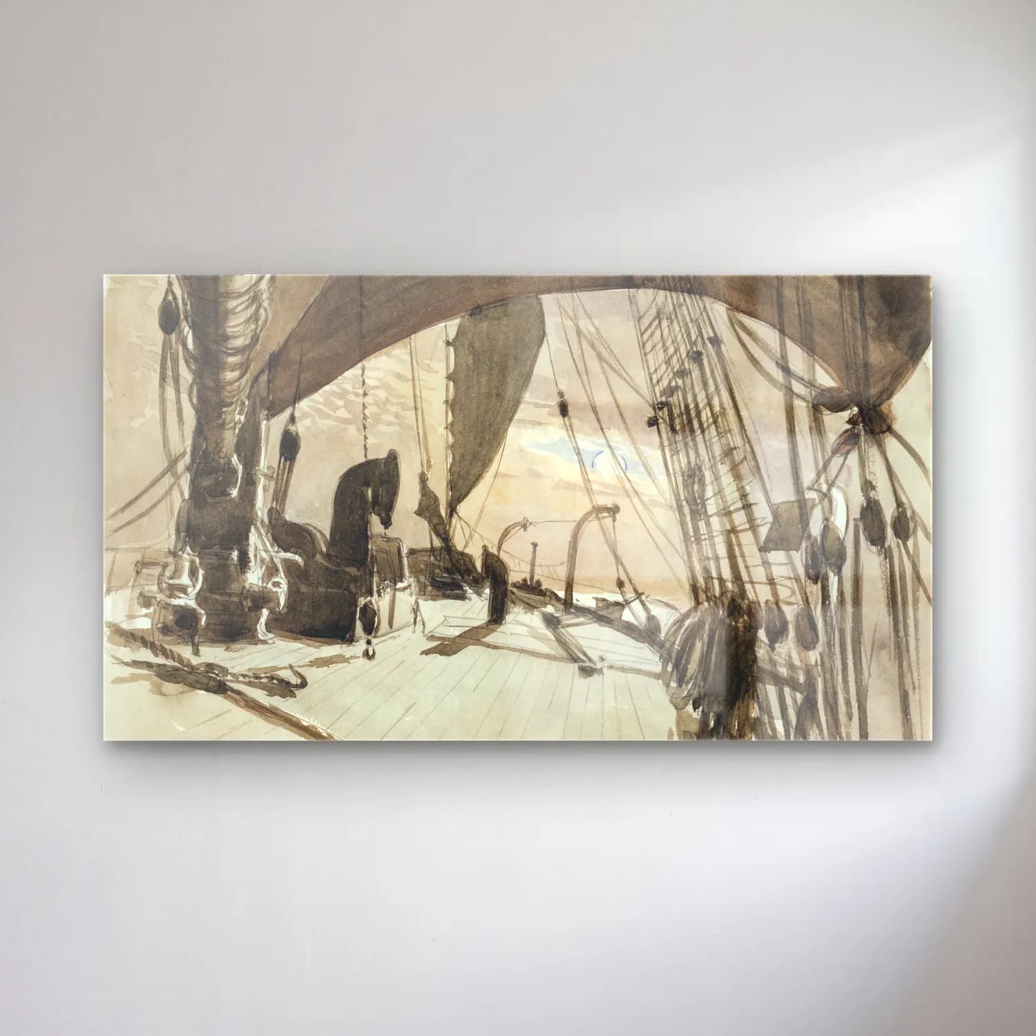 John Singer Sargent – Deck of Ship in Moonlight from scrapbook cam tablo — John Singer Sargent – Deck of Ship in Moonlight from scrapbook — vintage fırtınalı denizde gemi