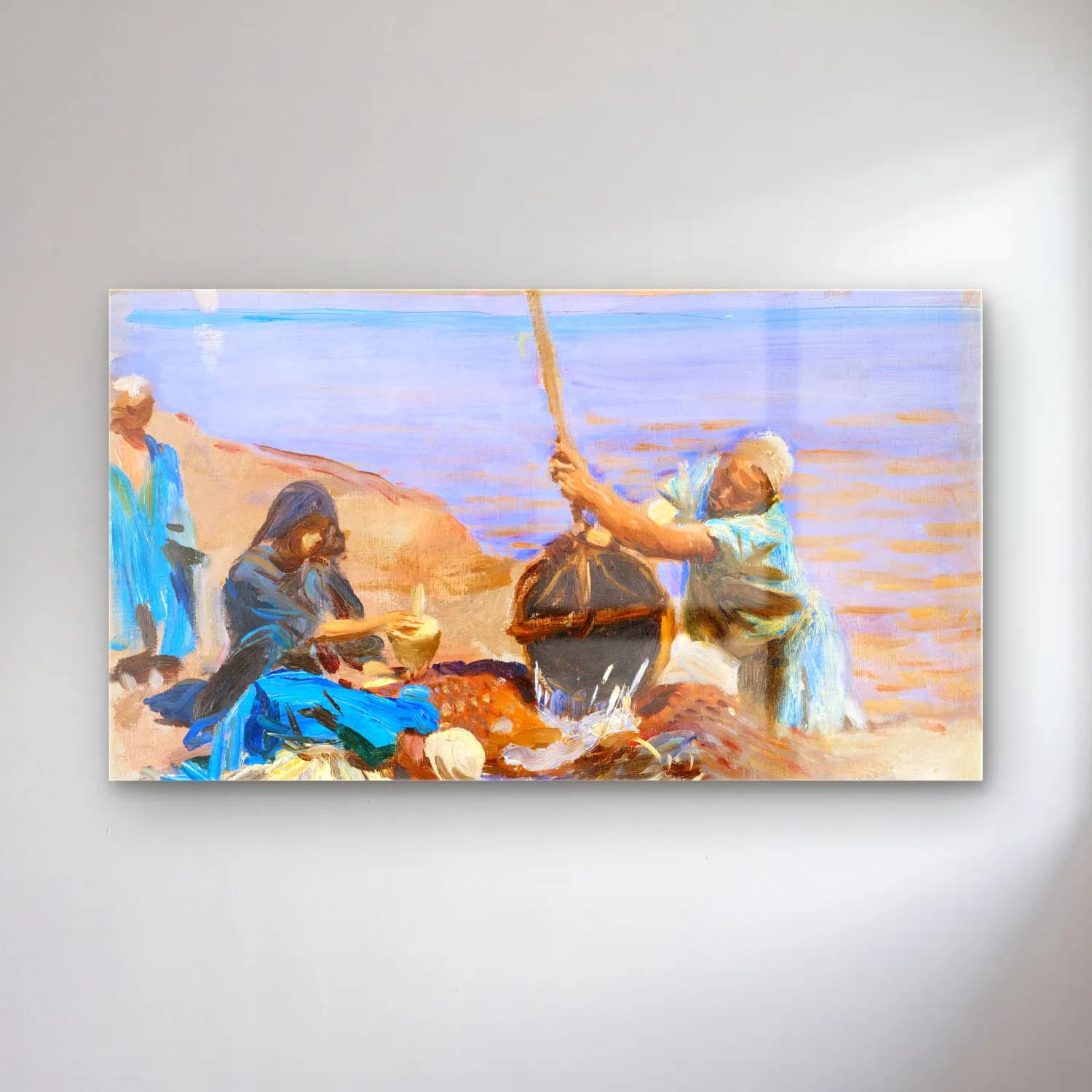 John Singer Sargent – Egyptians Raising Water from the Nile cam tablo — John Singer Sargent – Egyptians Raising Water from the Nile — empresyonist sahilde i̇nsanlar