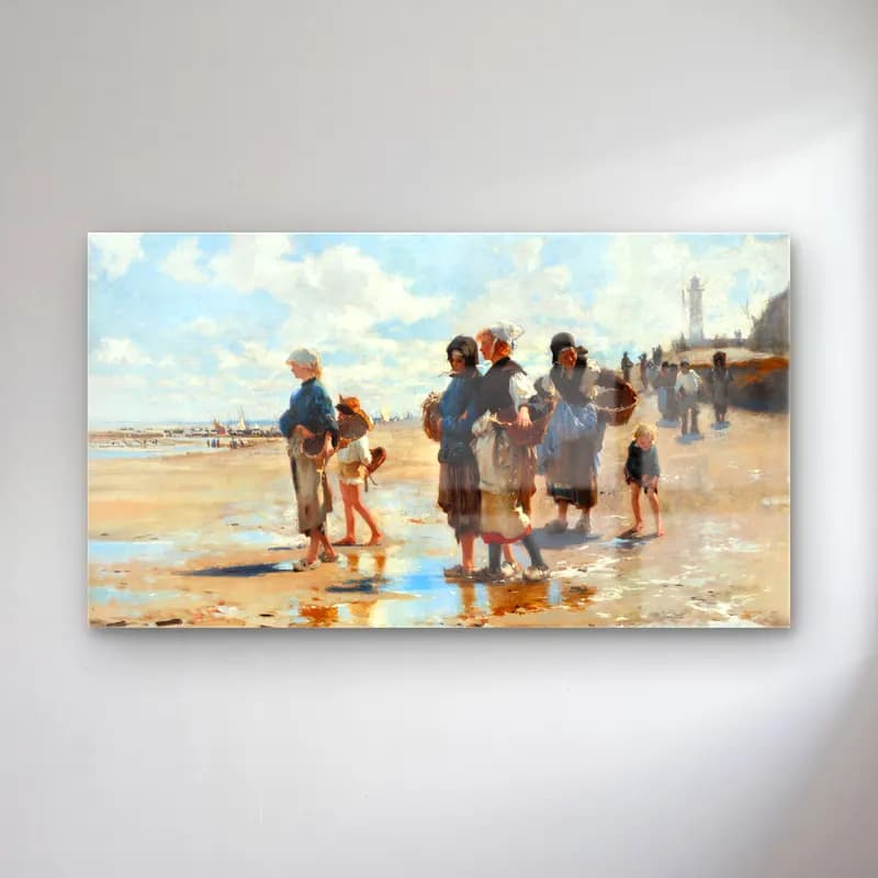 John Singer Sargent – En route pour la pêche cam tablo — John Singer Sargent – En route pour la pêche — empresyonist sahilde i̇nsanlar