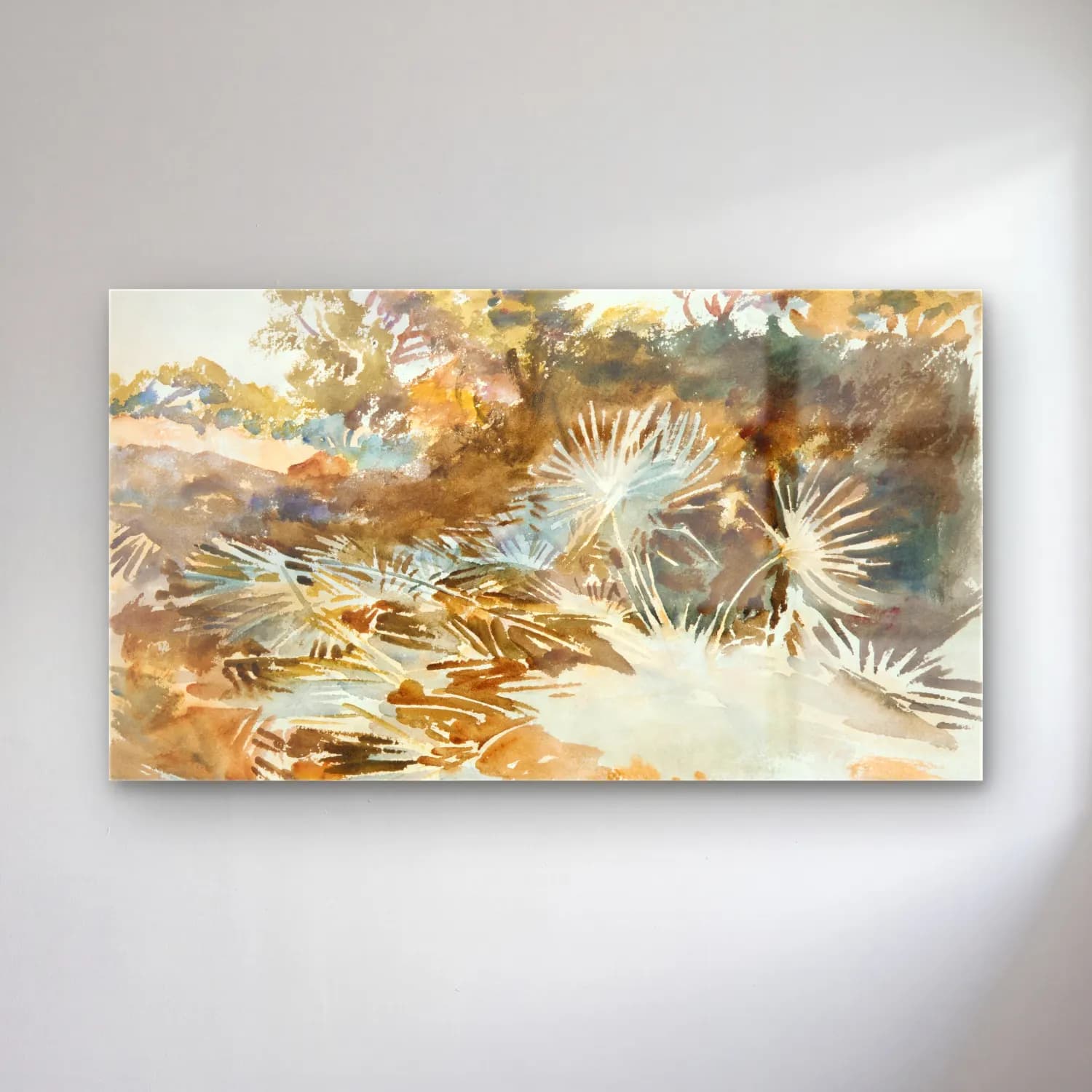 John Singer Sargent – Landscape with Palmettos cam tablo — John Singer Sargent – Landscape with Palmettos — suluboya çiçek bahçesi