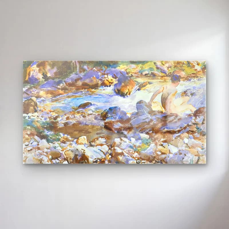 John Singer Sargent – Mountain Stream cam tablo — John Singer Sargent – Mountain Stream — suluboya kırda nehir