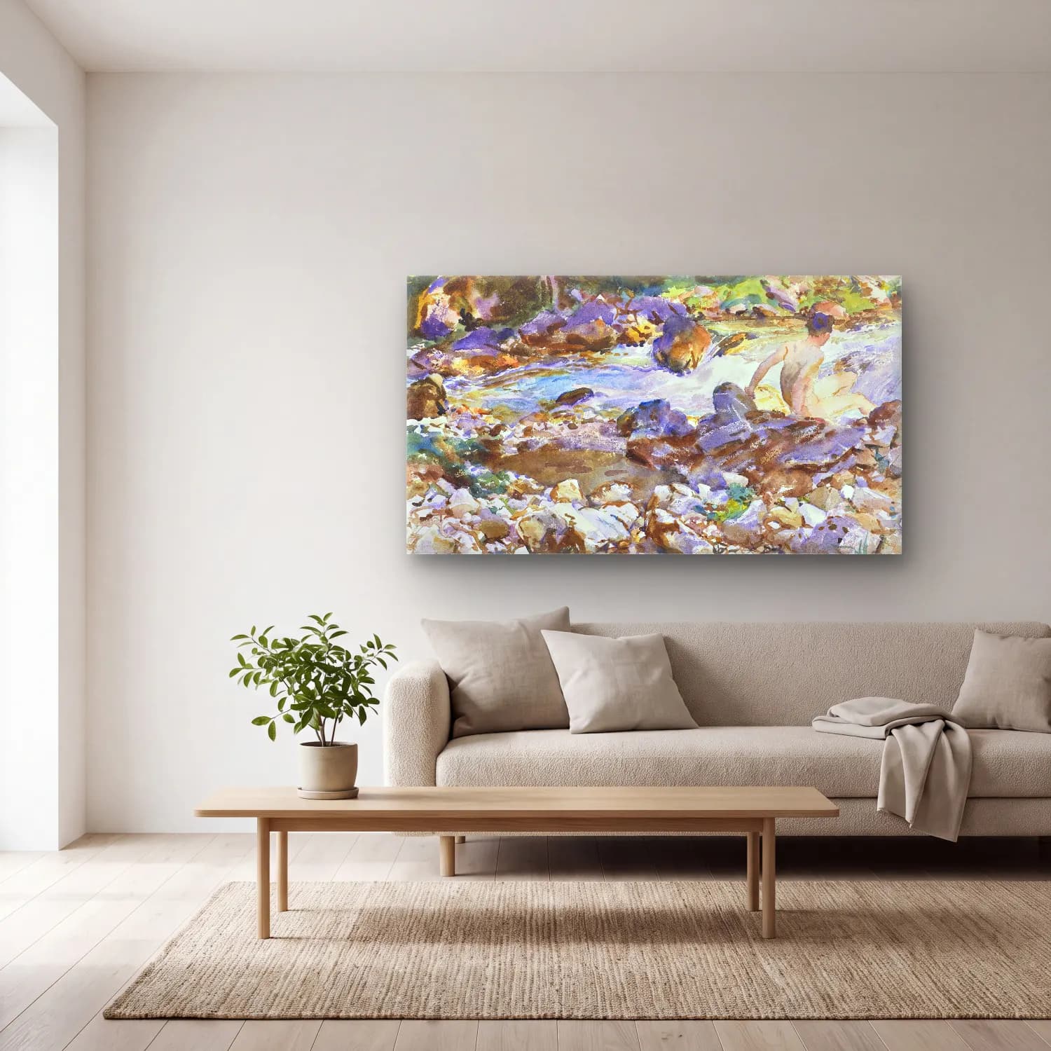 John Singer Sargent – Mountain Stream cam tablo — açık renk salonda