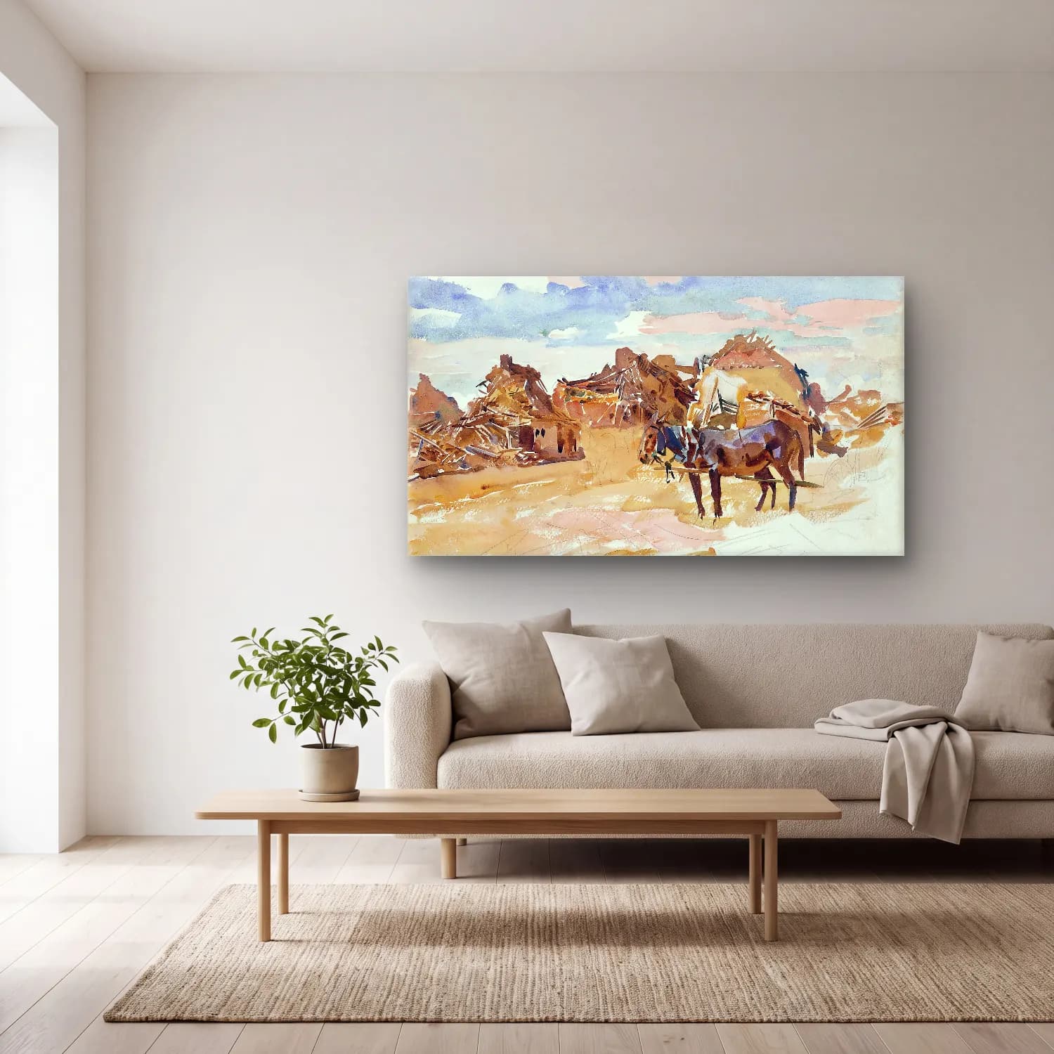 John Singer Sargent – Mules and Ruins September cam tablo — açık renk salonda