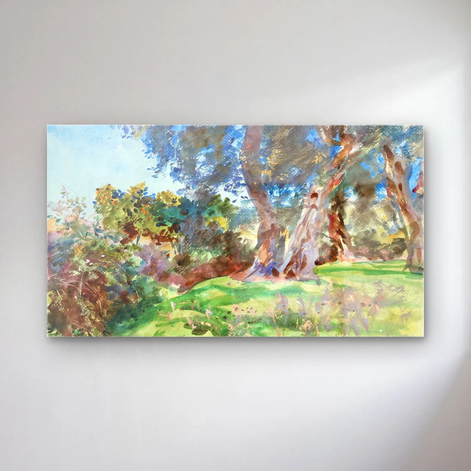 John Singer Sargent – Olive Trees, Corfu cam tablo — John Singer Sargent – Olive Trees, Corfu — suluboya yalnız ağaç