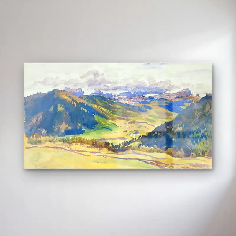 John Singer Sargent – Open Valley, Dolomites cam tablo — John Singer Sargent – Open Valley, Dolomites — suluboya dağ manzarası