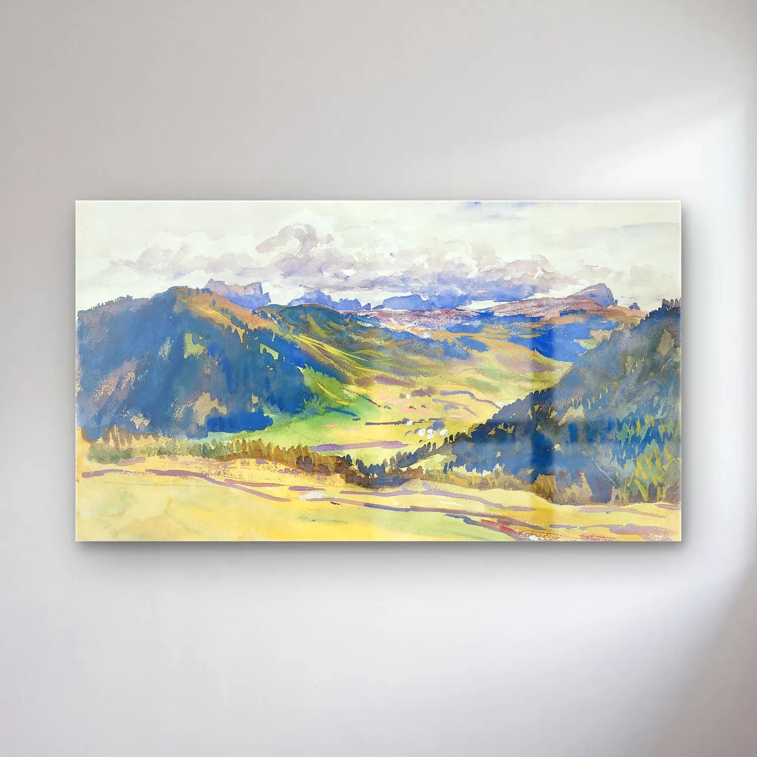 John Singer Sargent – Open Valley, Dolomites cam tablo — John Singer Sargent – Open Valley, Dolomites — suluboya dağ manzarası