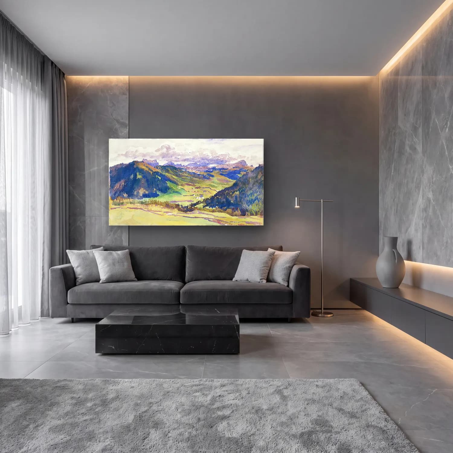 John Singer Sargent – Open Valley, Dolomites cam tablo — lüks salon duvarında