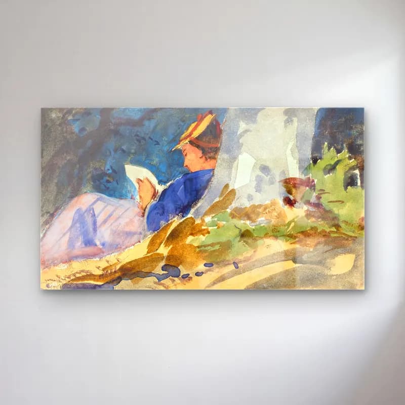 John Singer Sargent – Resting cam tablo — John Singer Sargent – Resting — suluboya kitap okuyan kadın