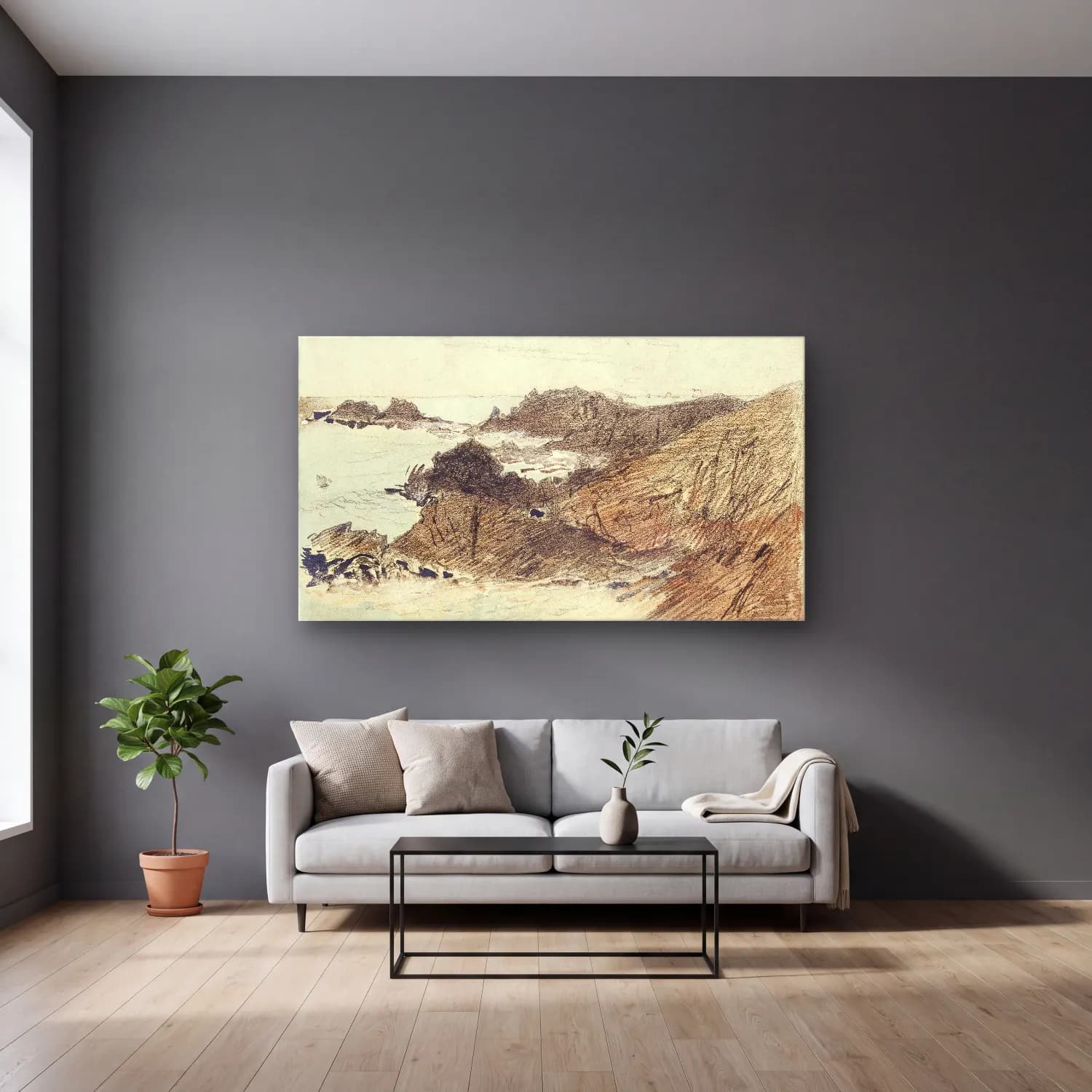 John Singer Sargent – Rocky Coast cam tablo — gri duvarlı salonda