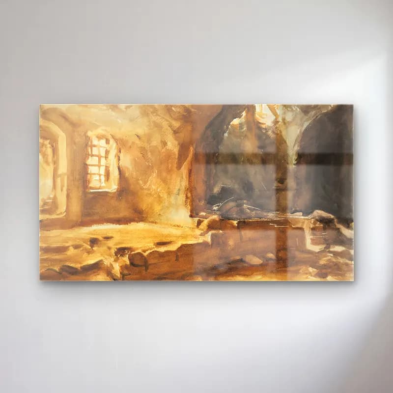 John Singer Sargent – Ruined Cellar—Arras cam tablo — John Singer Sargent – Ruined Cellar—Arras — suluboya antik kalıntılar