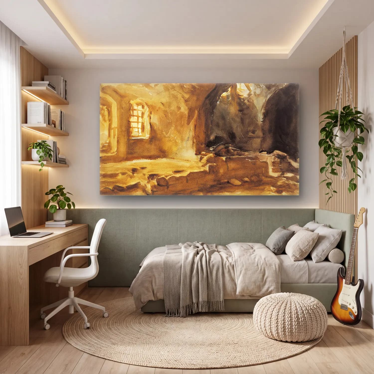 John Singer Sargent – Ruined Cellar—Arras cam tablo — genç odasında