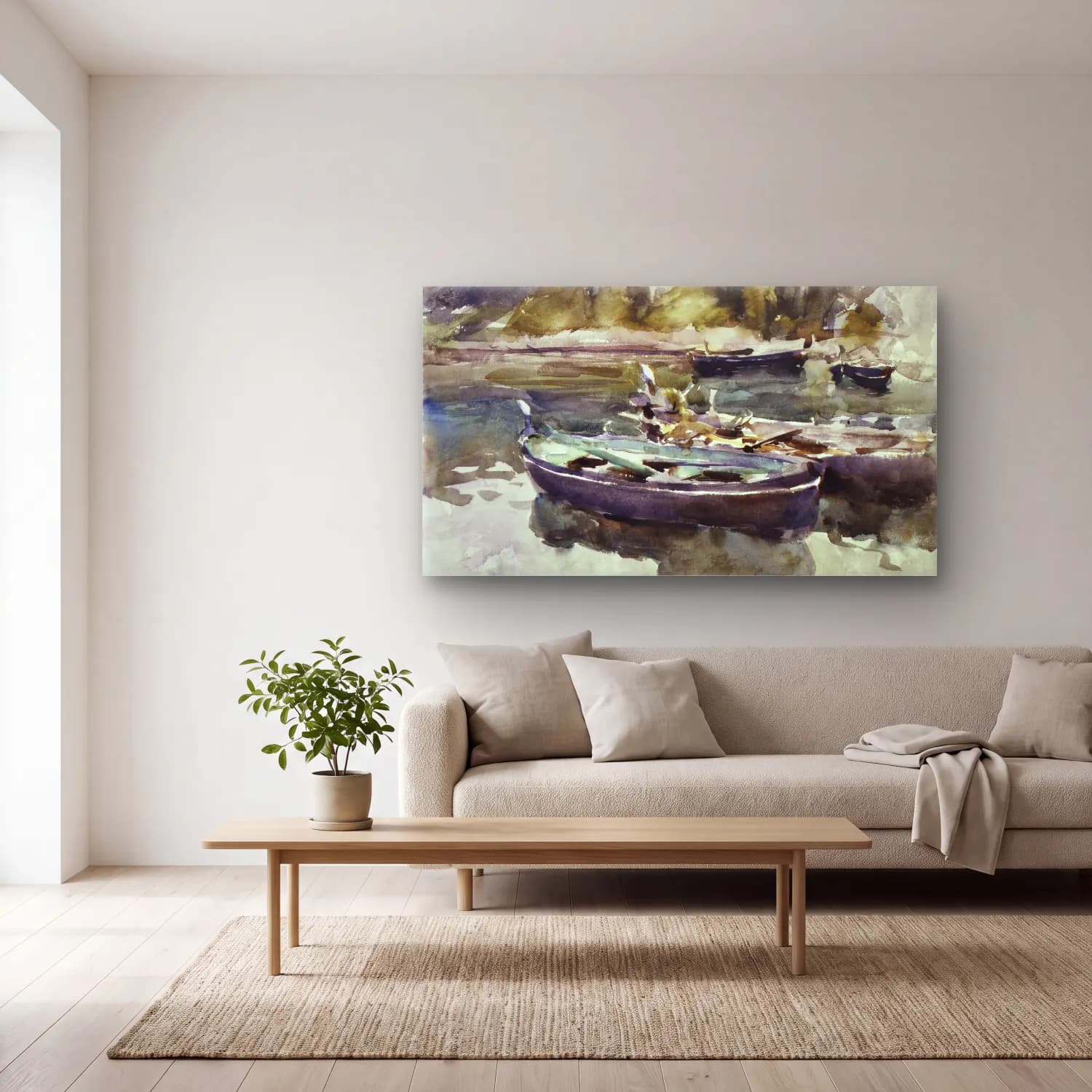 John Singer Sargent – Small Boats cam tablo — açık renk salonda