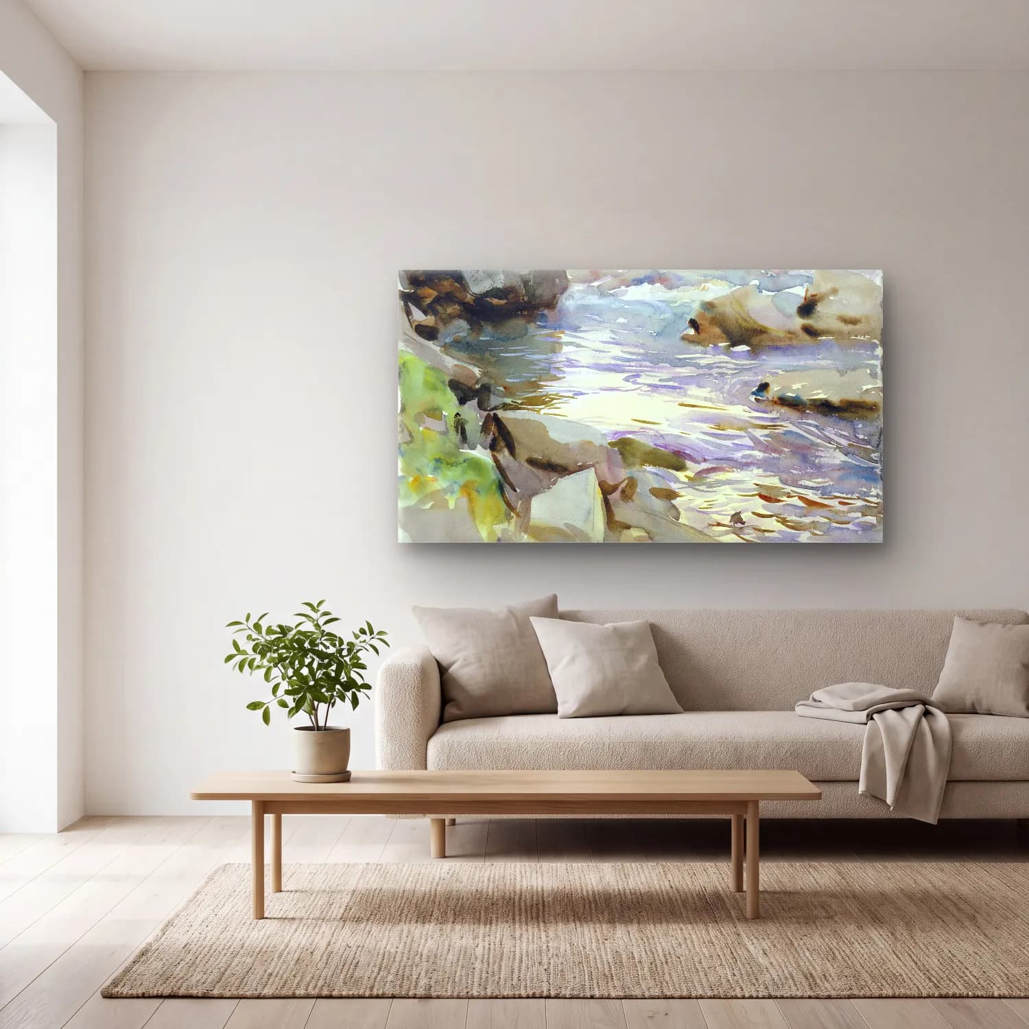 John Singer Sargent – Stream and Rocks cam tablo — açık renk salonda
