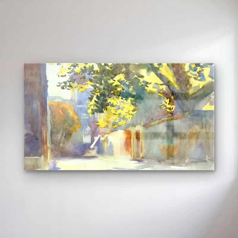 John Singer Sargent – Sunlit Wall Under a Tree cam tablo — John Singer Sargent – Sunlit Wall Under a Tree — suluboya köy sokağı