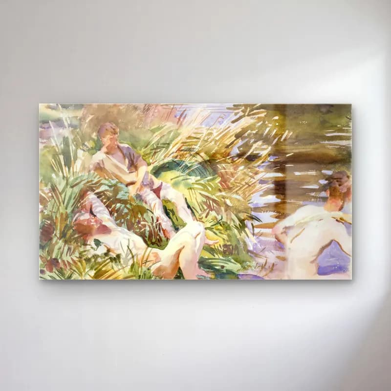John Singer Sargent – Tommies Bathing – Bej Tonlar cam tablo — John Singer Sargent – Tommies Bathing – Bej Tonlar — suluboya sahilde i̇nsanlar