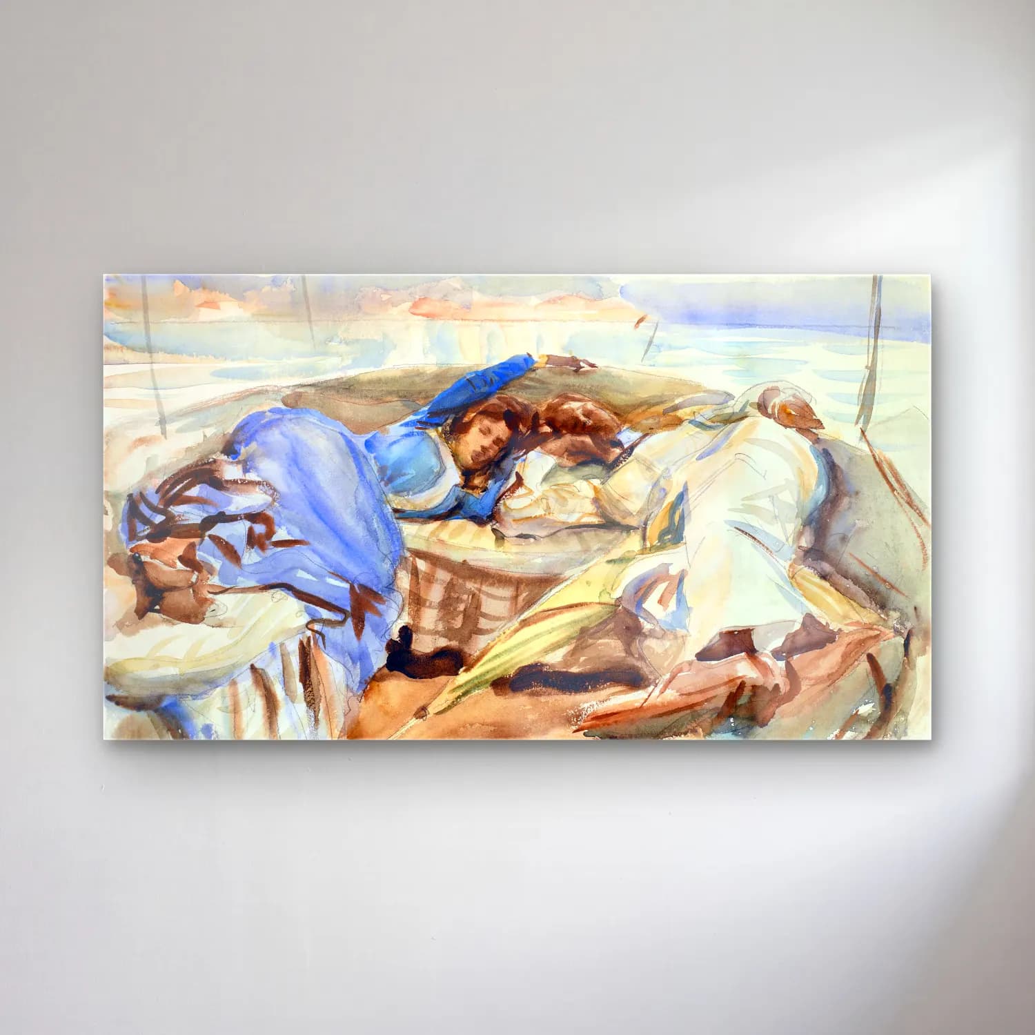 John Singer Sargent – Two Figures in a Boat, Isola Bella, Italy cam tablo — John Singer Sargent – Two Figures in a Boat, Isola Bella, Italy — suluboya aşıklar