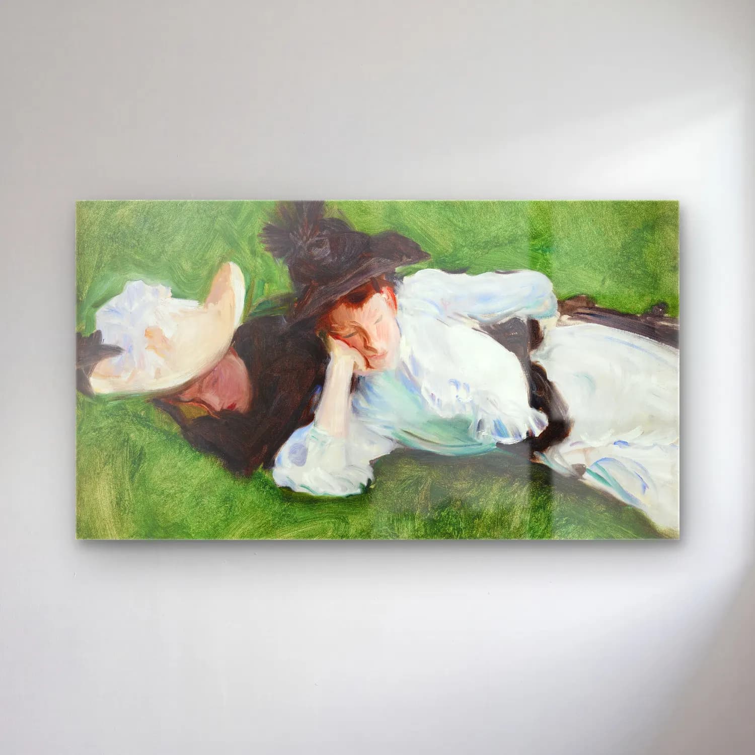 John Singer Sargent – Two Girls on a Lawn cam tablo — John Singer Sargent – Two Girls on a Lawn — empresyonist şapkalı kadın
