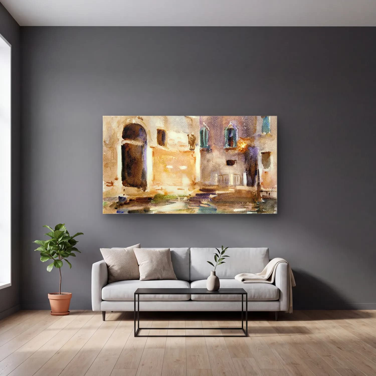 John Singer Sargent – Venice cam tablo — gri duvarlı salonda