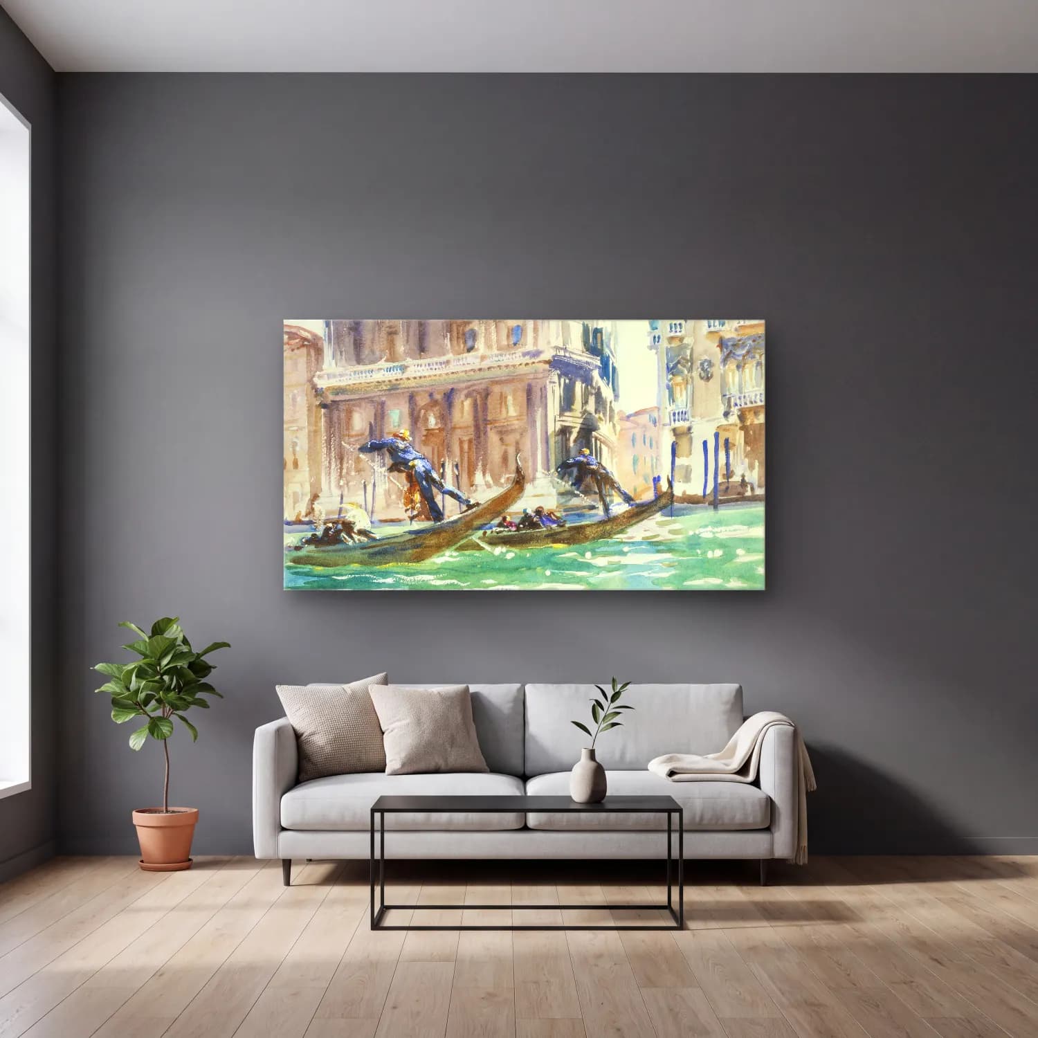 John Singer Sargent – View of Venice cam tablo — gri duvarlı salonda