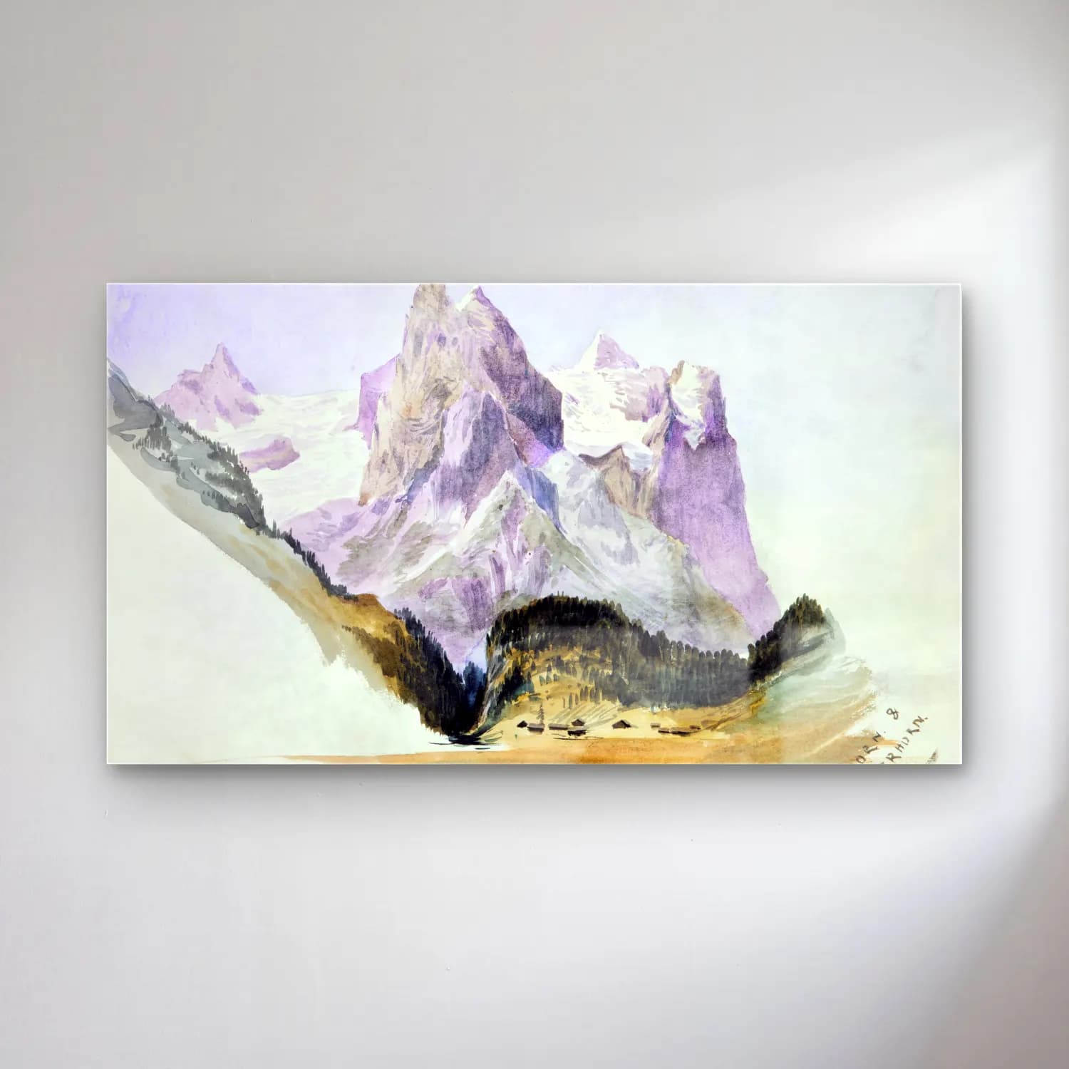 John Singer Sargent – Wellhorn and Wetterhorn from Brunig cam tablo — John Singer Sargent – Wellhorn and Wetterhorn from Brunig — suluboya dağ manzarası