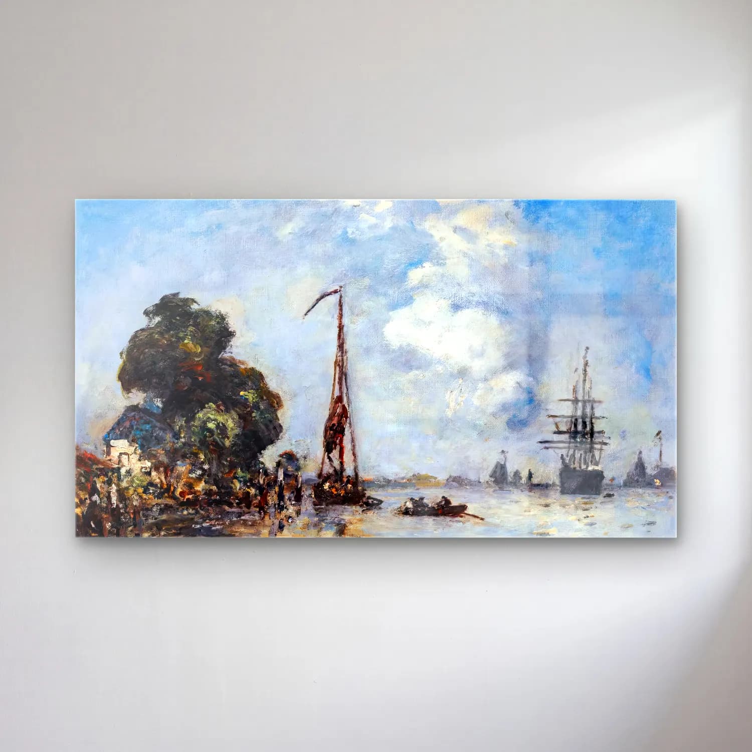 Johan Barthold Jongkind – Fishing on the Estuary cam tablo — Johan Barthold Jongkind – Fishing on the Estuary — empresyonist liman ve tekneler