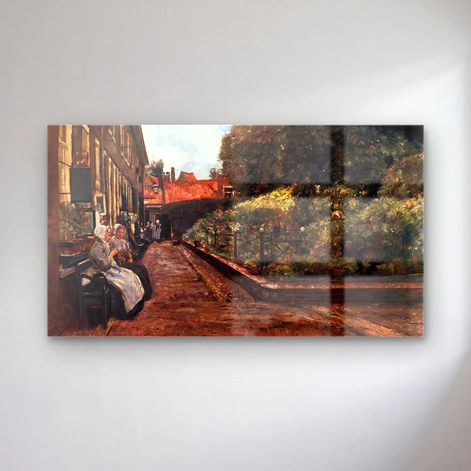 Max Liebermann – Stevenstift in Leiden cam tablo — Max Liebermann – Stevenstift in Leiden — empresyonist çiçek pazarı