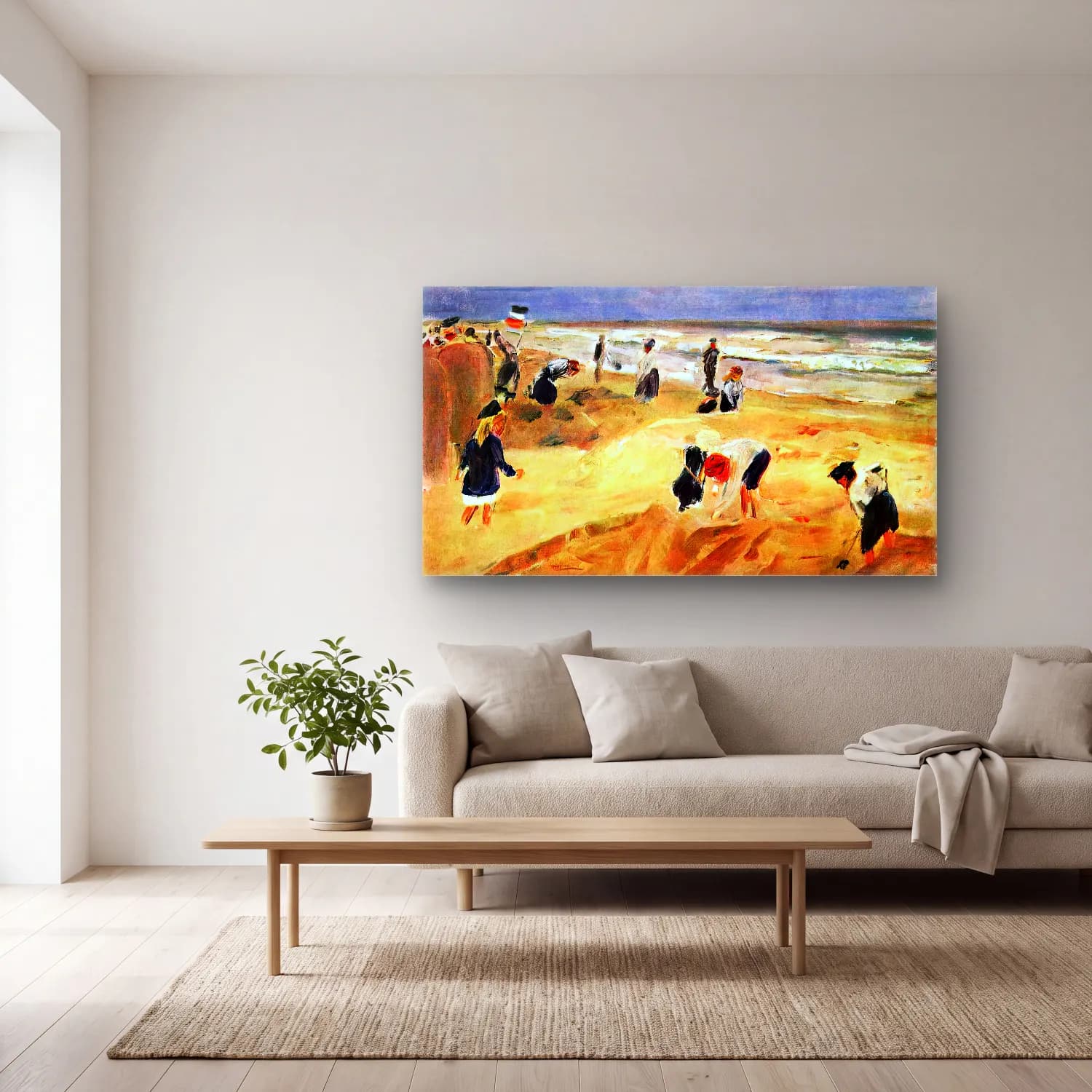 Max Liebermann – The Beach at Nordwijk cam tablo — açık renk salonda