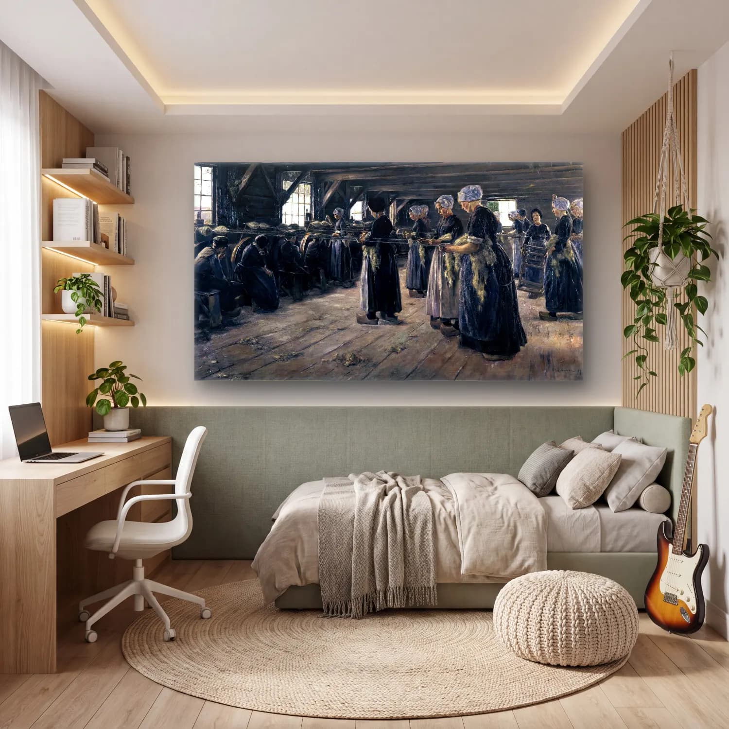 Max Liebermann – The Flax Barn at Laren cam tablo — genç odasında
