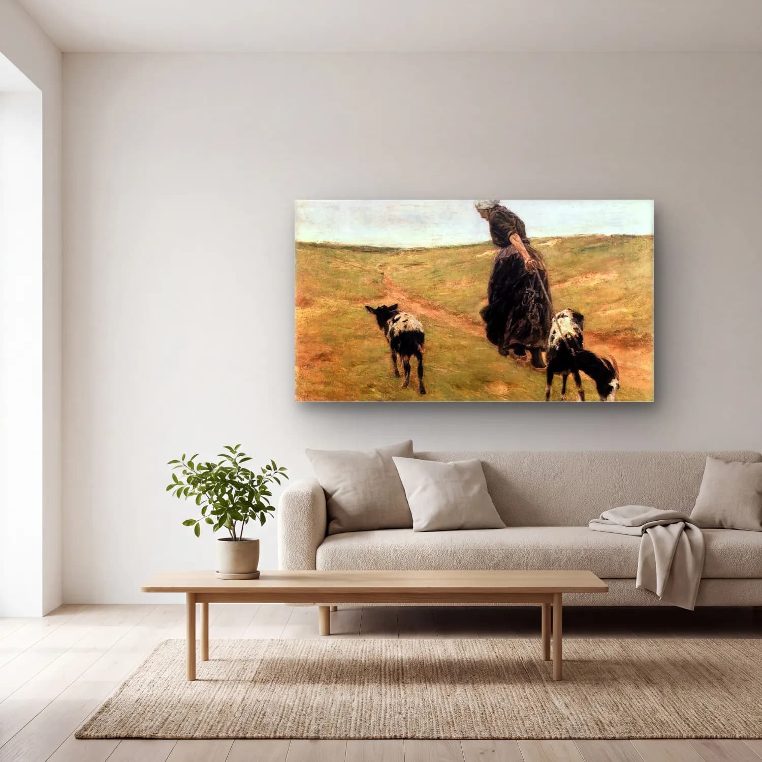 Max Liebermann – Woman with Goats cam tablo — açık renk salonda