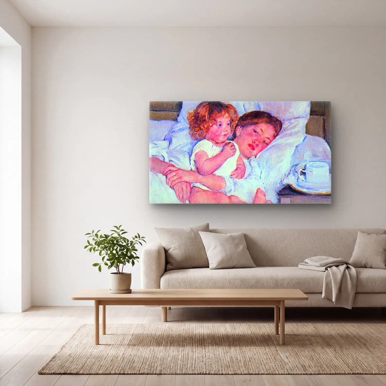 Mary Cassatt – Breakfast in bed cam tablo — açık renk salonda