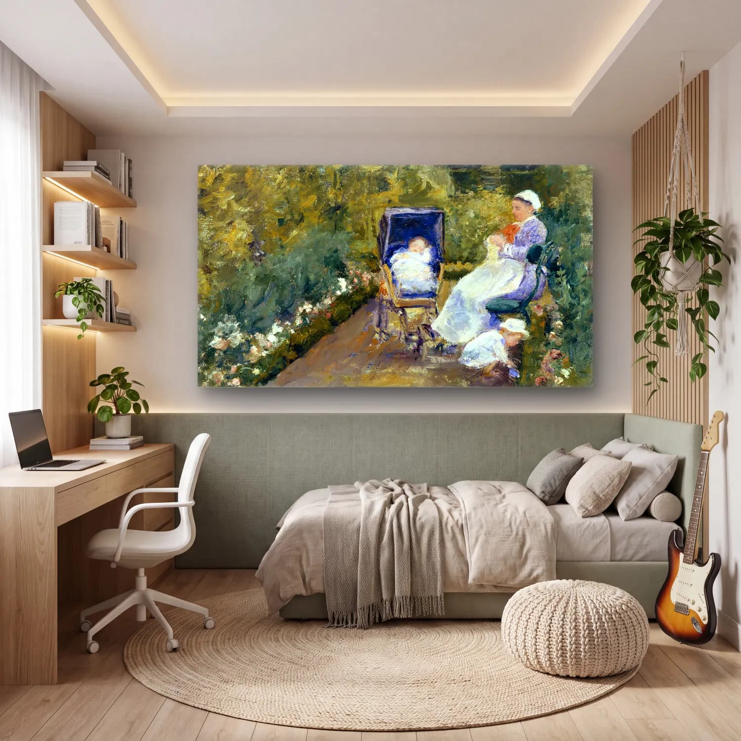 Mary Cassatt – Cassatt - Children in the garden with nanny cam tablo — genç odasında