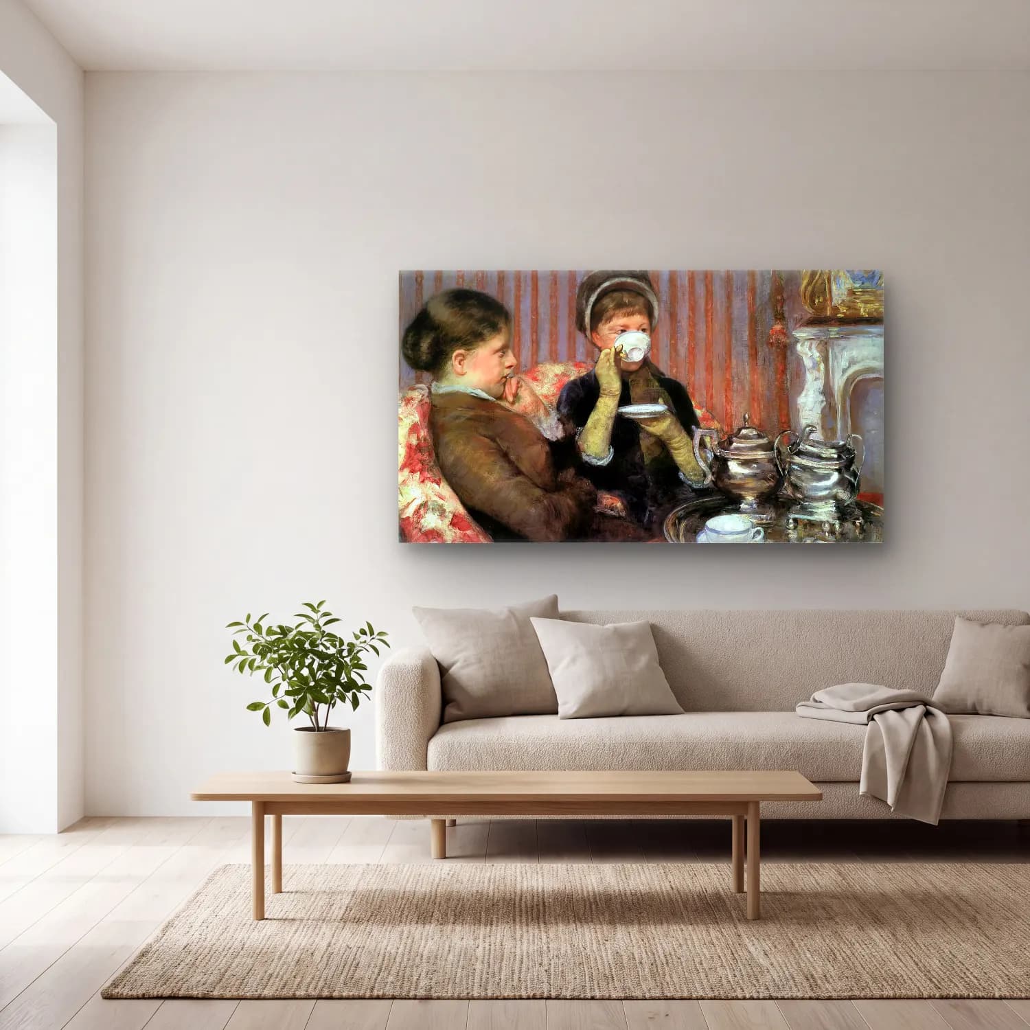 Mary Cassatt – Cassatt, Mary - Five O Clock Tea cam tablo — açık renk salonda