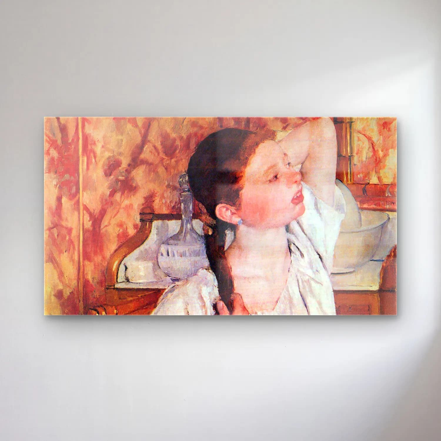 Mary Cassatt – Girl arranging her hair cam tablo — Mary Cassatt – Girl arranging her hair — empresyonist kız çocuğu portresi
