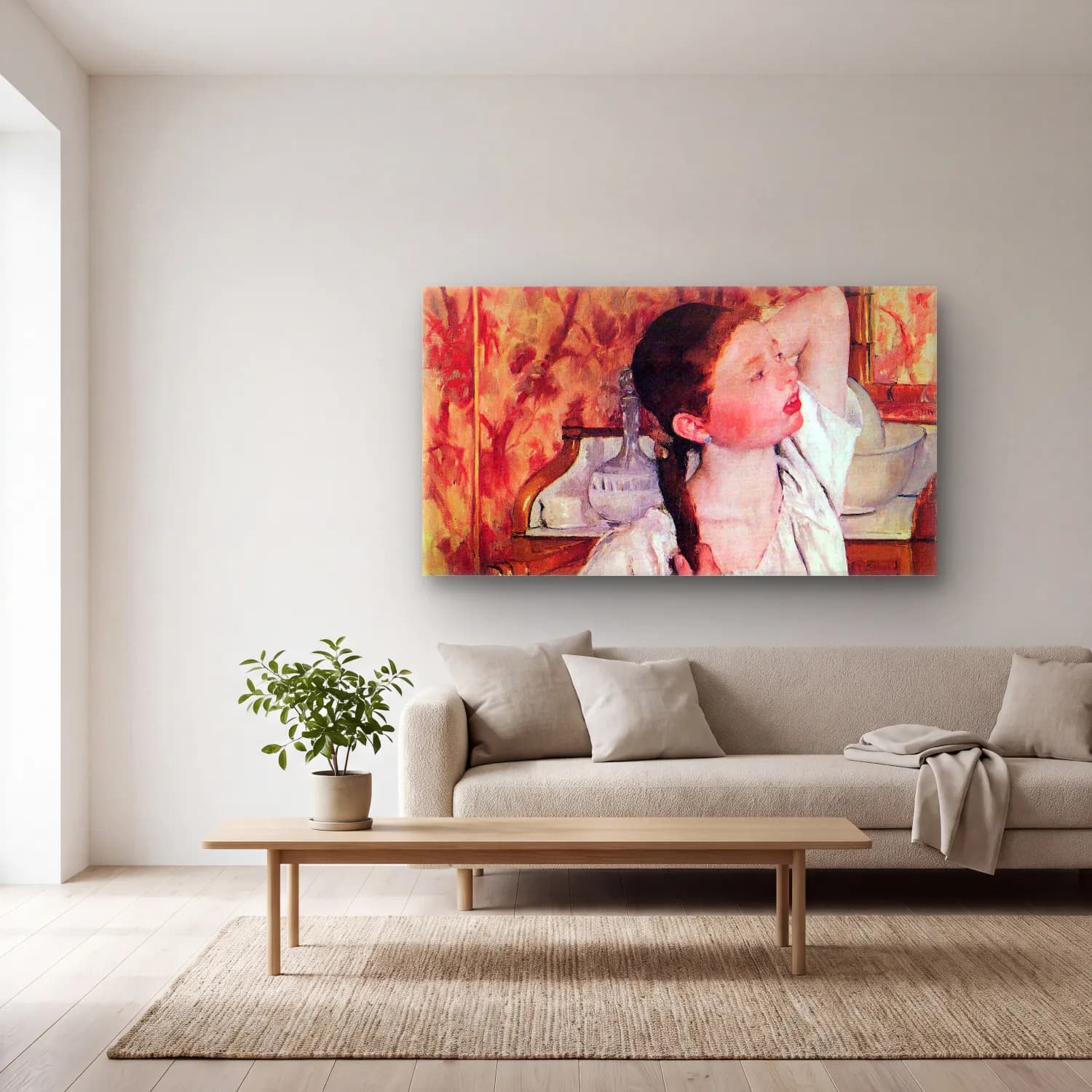 Mary Cassatt – Girl arranging her hair cam tablo — açık renk salonda