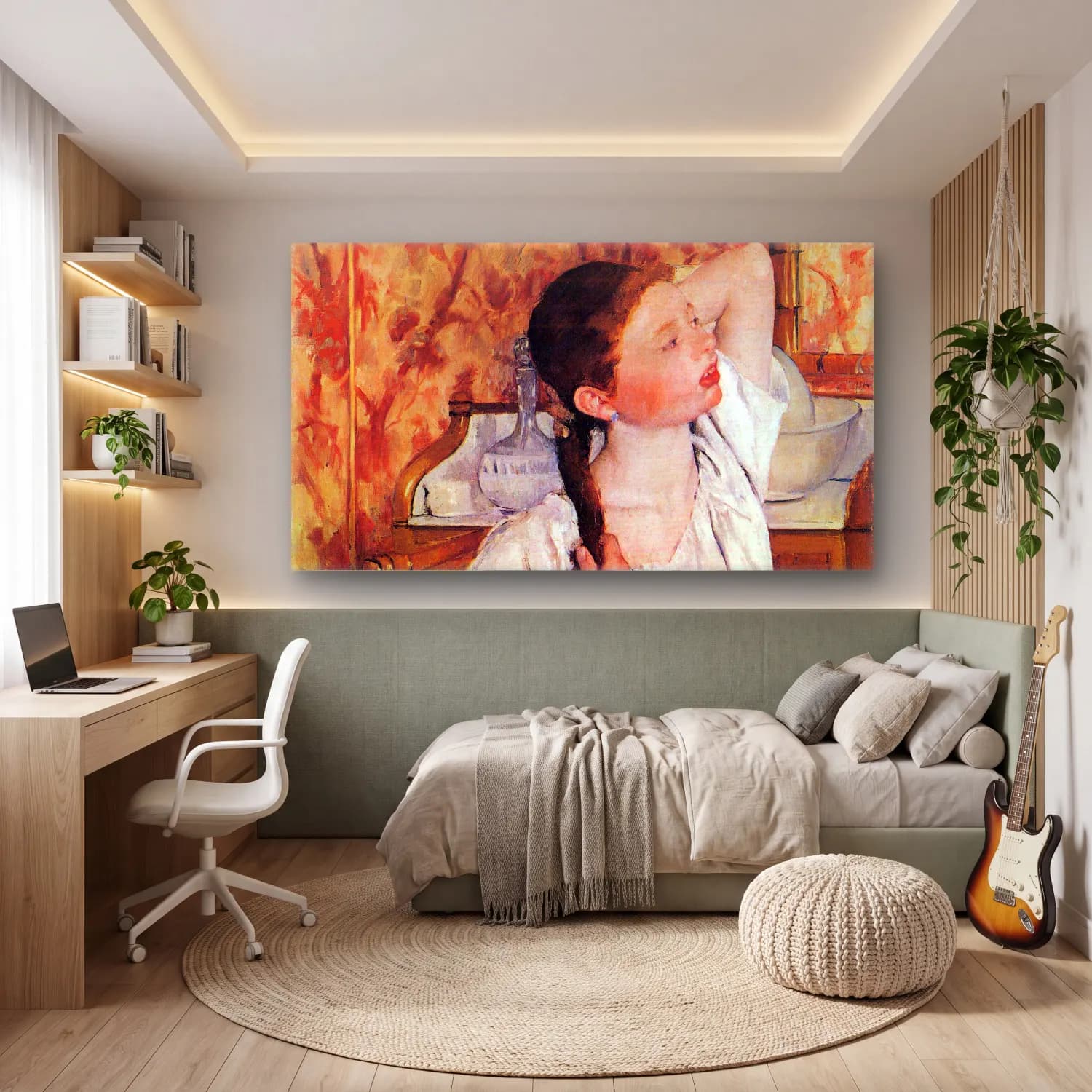 Mary Cassatt – Girl arranging her hair cam tablo — genç odasında