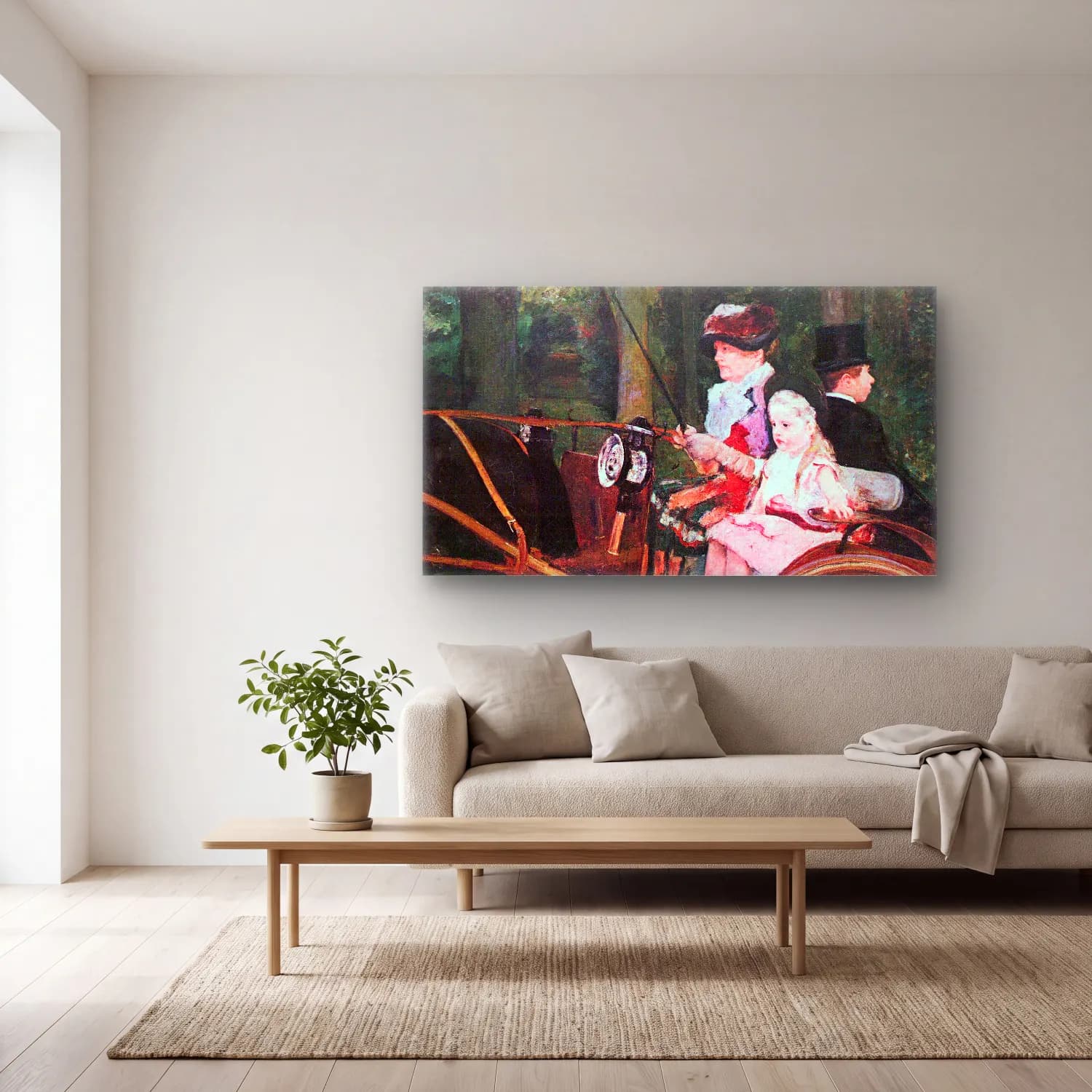 Mary Cassatt – In the wagon cam tablo — açık renk salonda