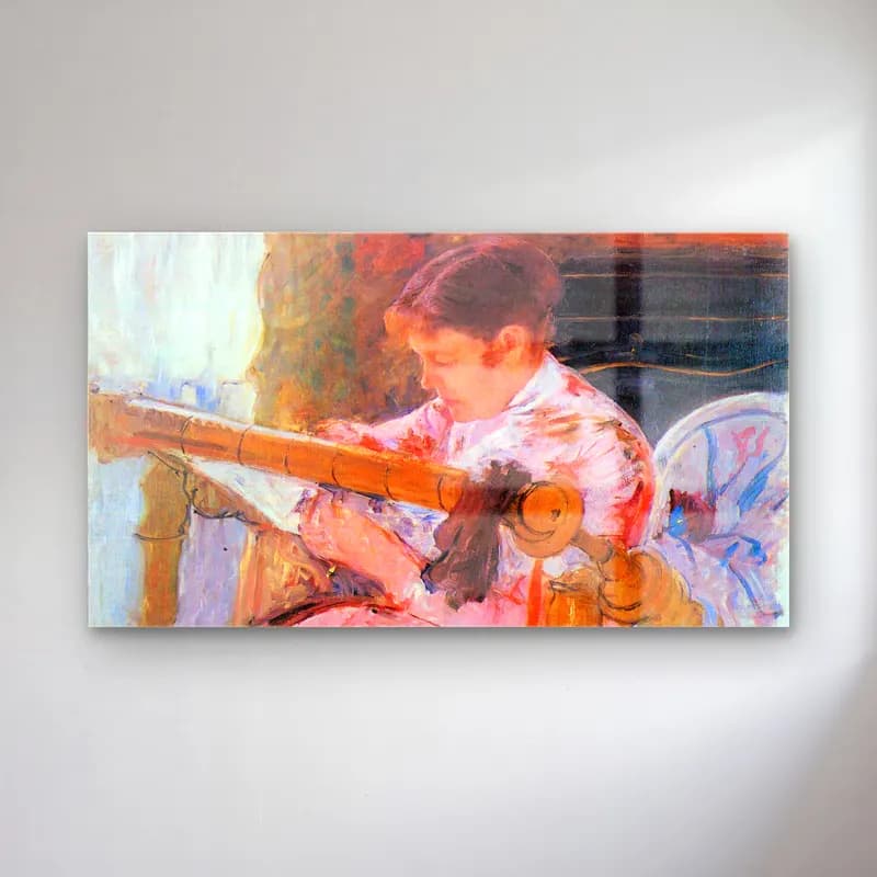 Mary Cassatt – Lydia at the cord framework cam tablo — Mary Cassatt – Lydia at the cord framework — empresyonist kitap okuyan kadın