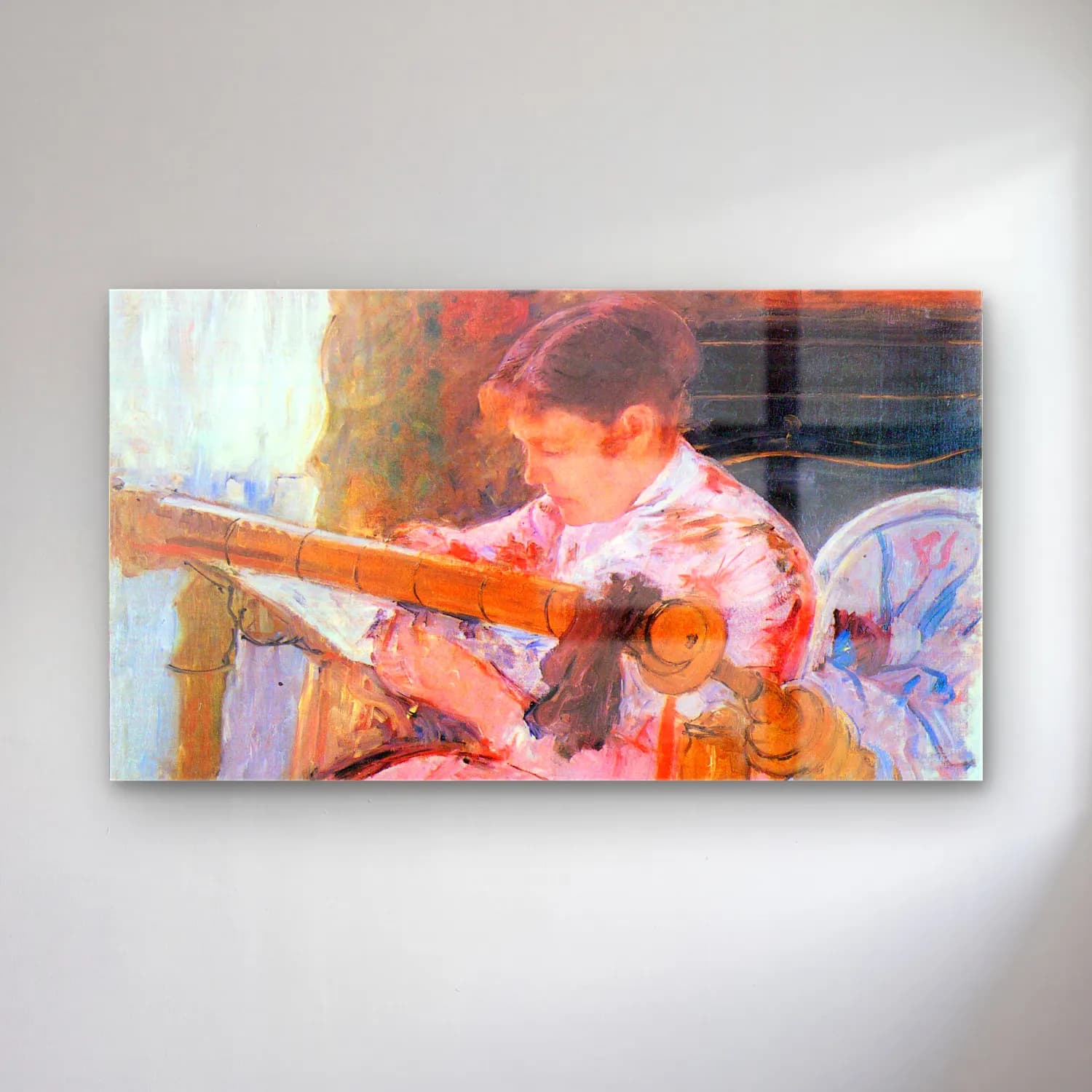 Mary Cassatt – Lydia at the cord framework cam tablo — Mary Cassatt – Lydia at the cord framework — empresyonist kitap okuyan kadın