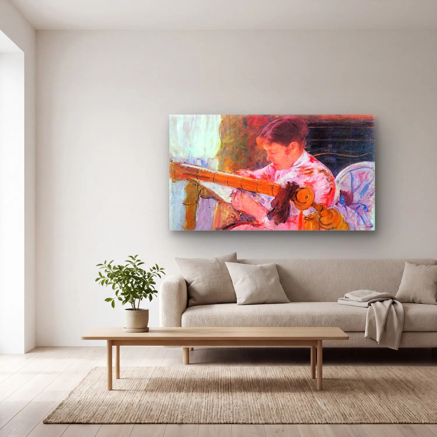 Mary Cassatt – Lydia at the cord framework cam tablo — açık renk salonda