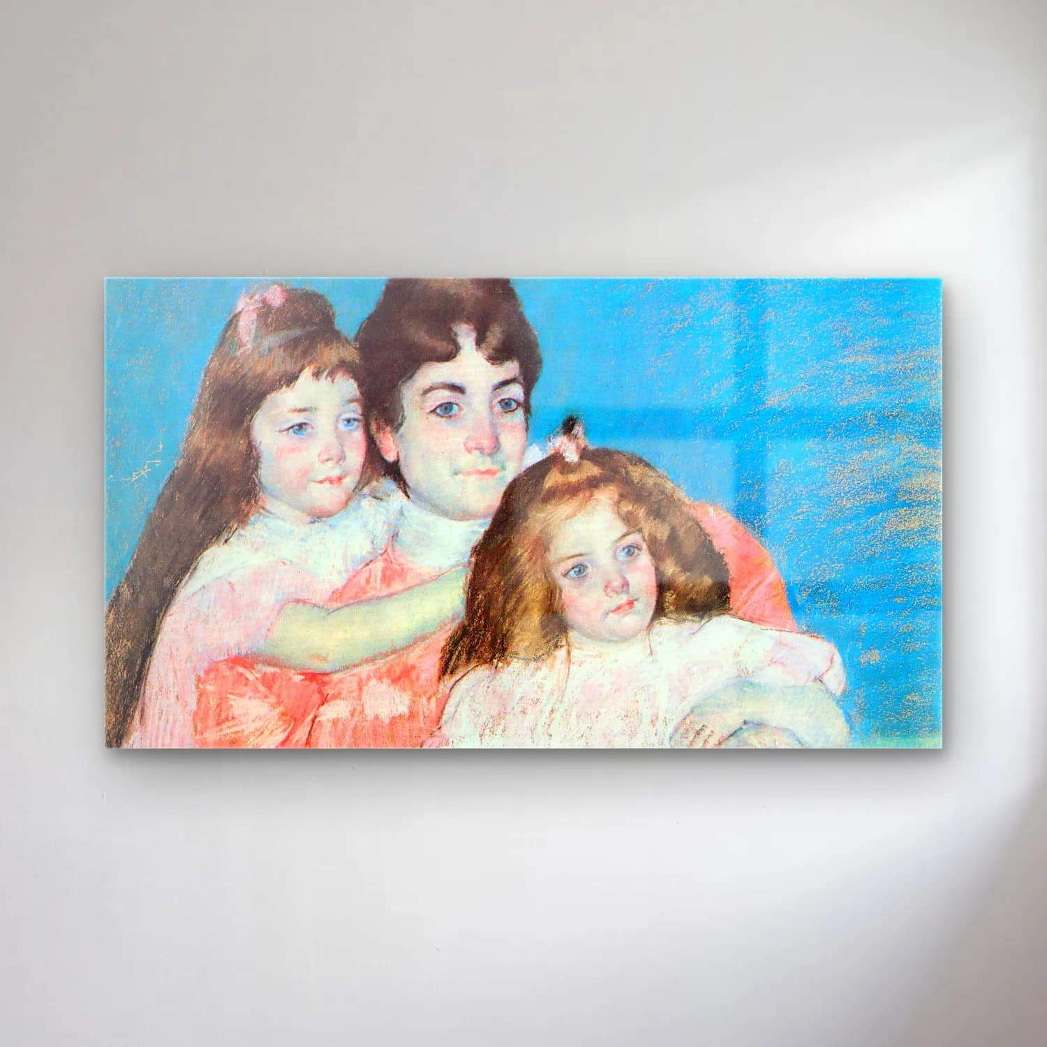 Mary Cassatt – Madame A.F. Aude with her two daughters cam tablo — Mary Cassatt – Madame A.F. Aude with her two daughters — empresyonist anne ve çocuk