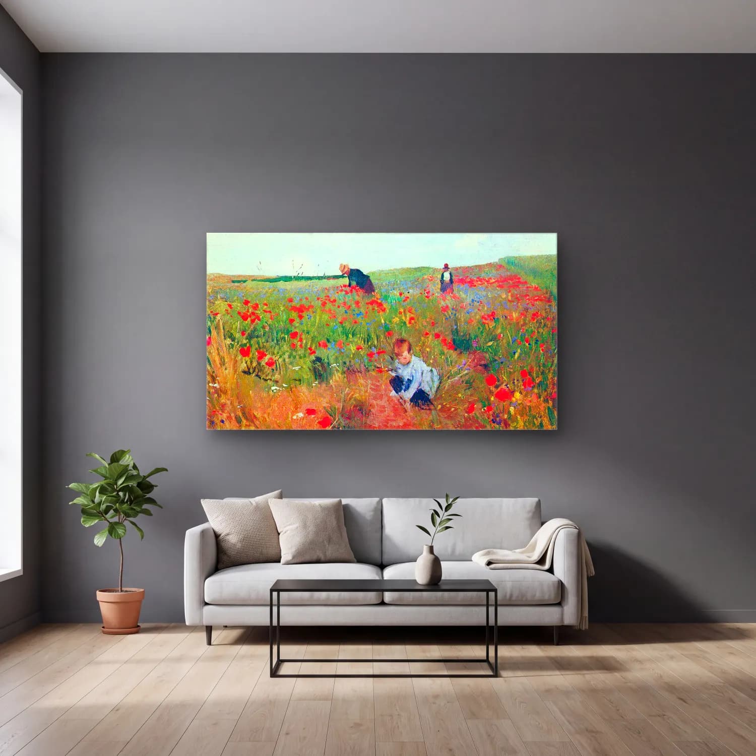 Mary Cassatt – Poppy in the field cam tablo — gri duvarlı salonda
