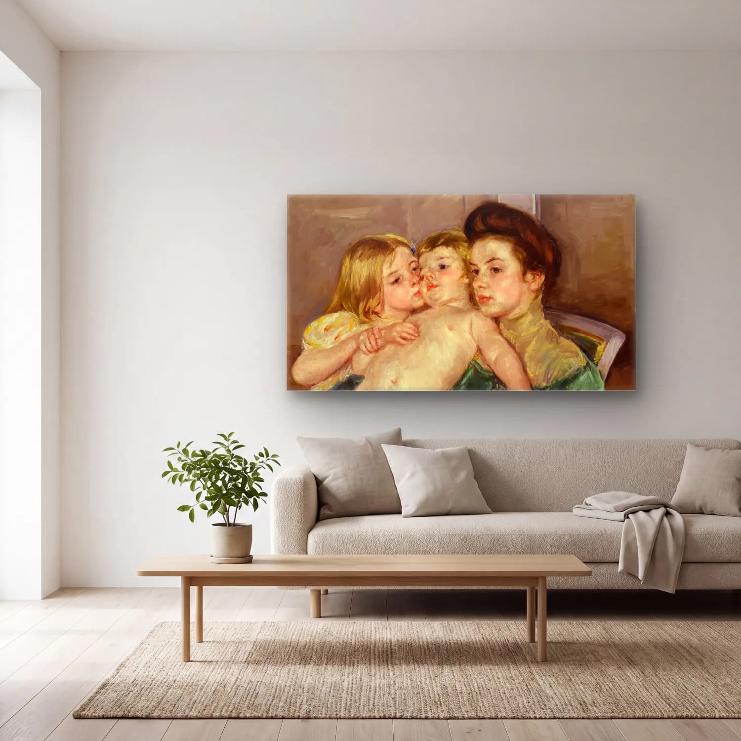 Mary Cassatt – The Caress cam tablo — açık renk salonda