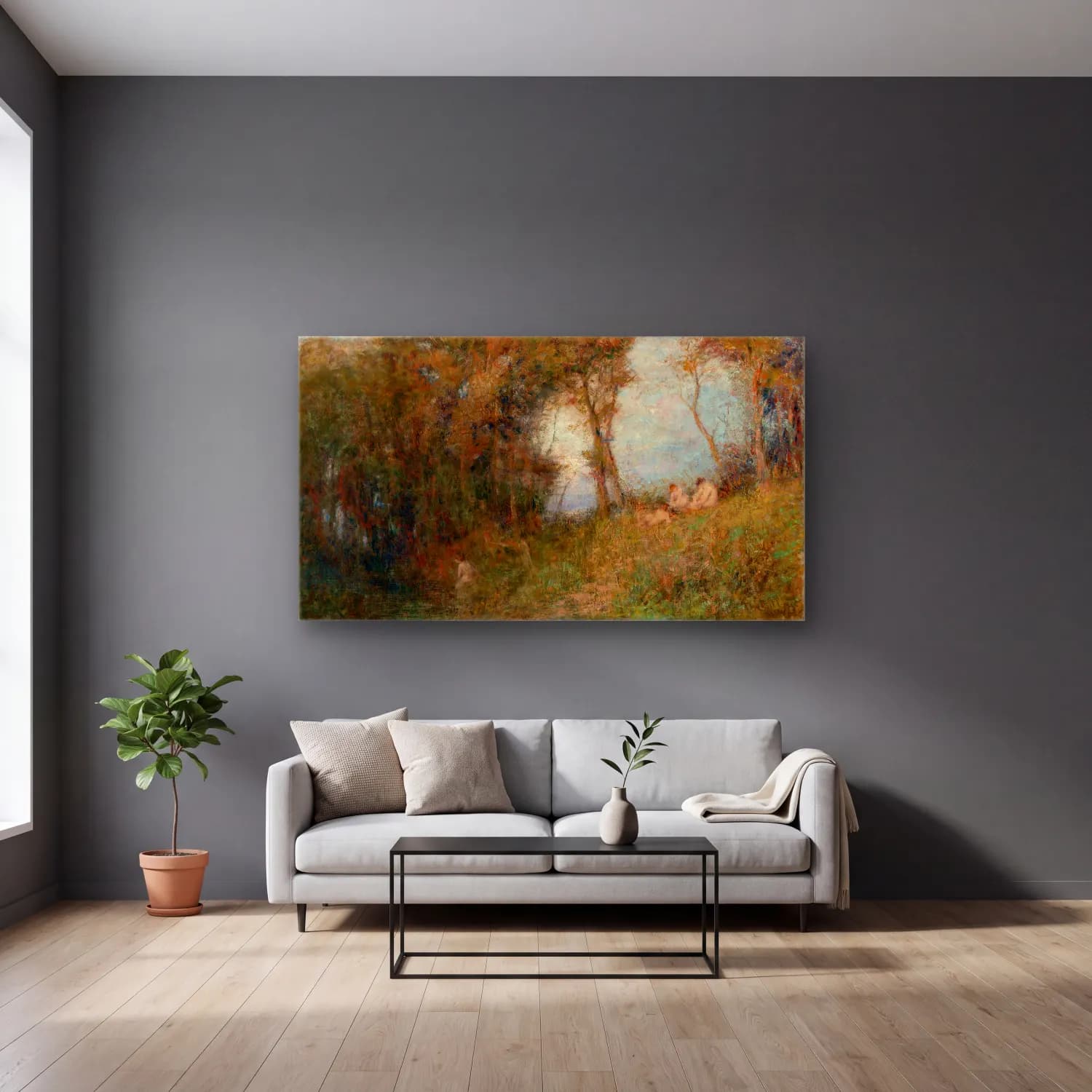Frederick Mccubbin – Afterglow cam tablo — gri duvarlı salonda